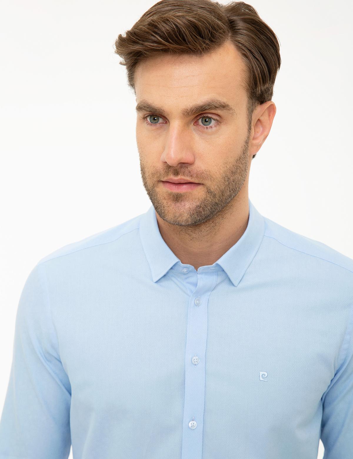 Açık Mavi Slim Fit Armürlü Gömlek - 50209661013