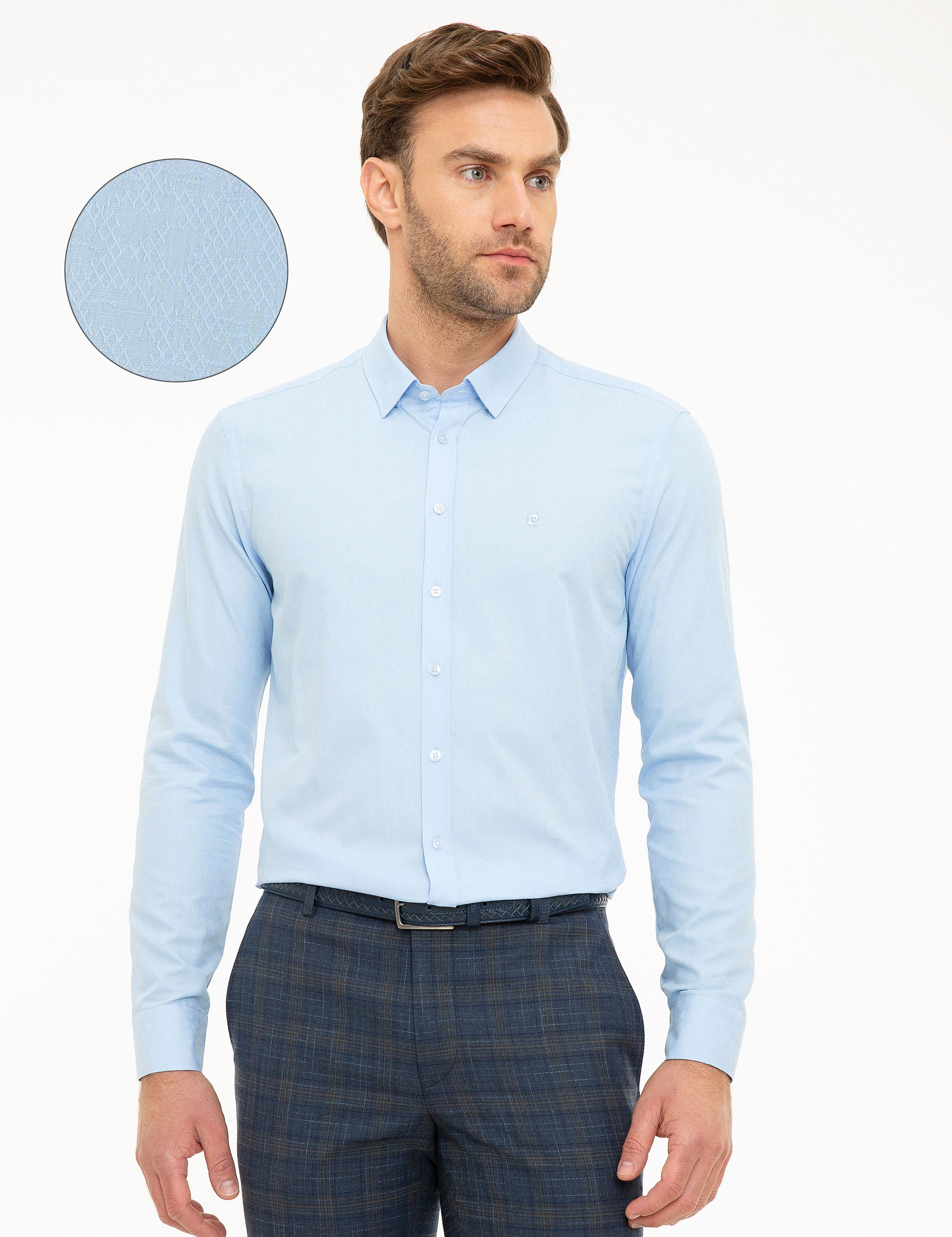 Açık Mavi Slim Fit Armürlü Gömlek