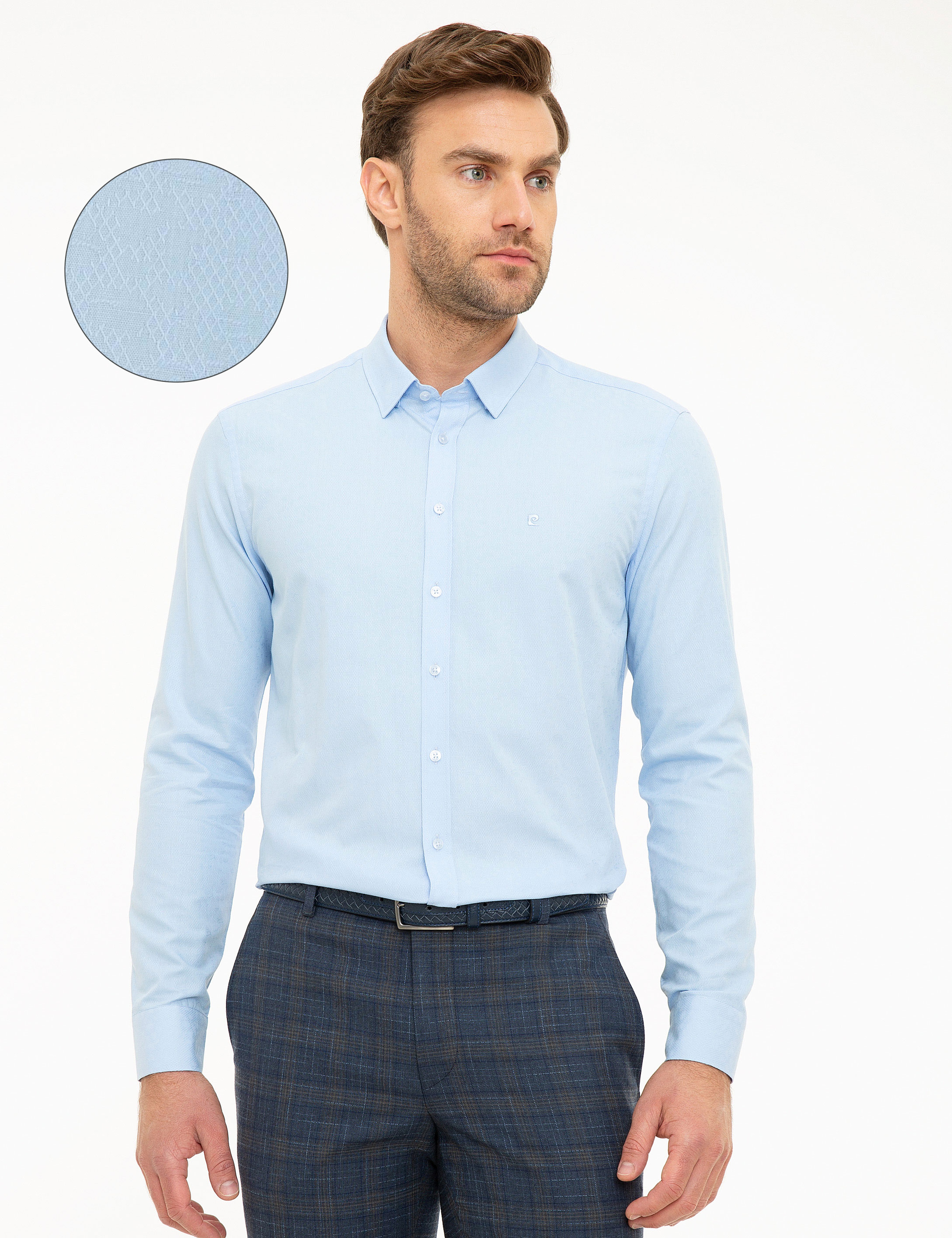 Açık Mavi Slim Fit Armürlü Gömlek