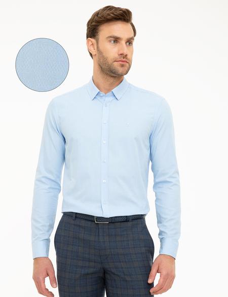 Açık Mavi Slim Fit Armürlü Gömlek - 50209661013