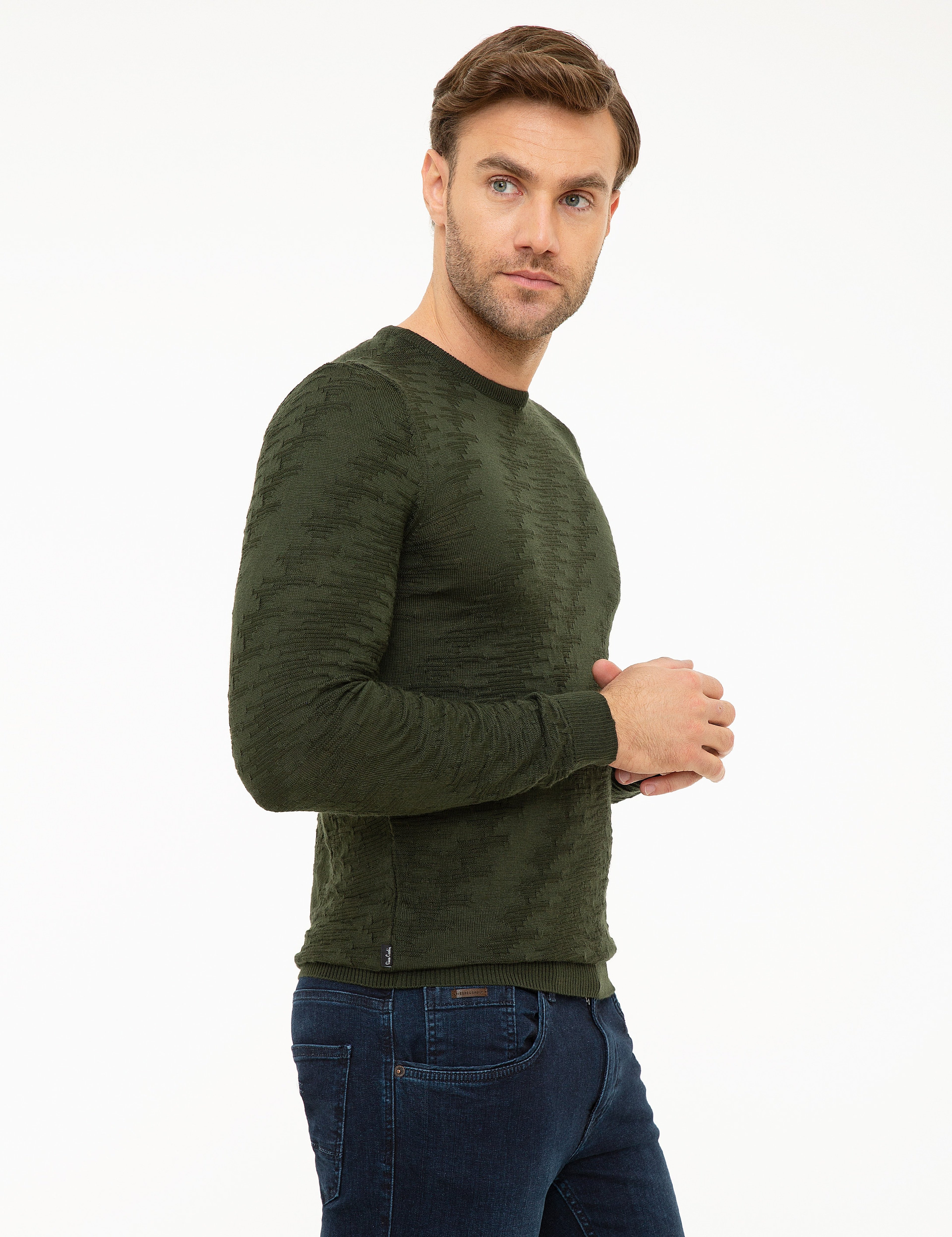 Koyu Yeşil Slim Fit Kazak - Image 3