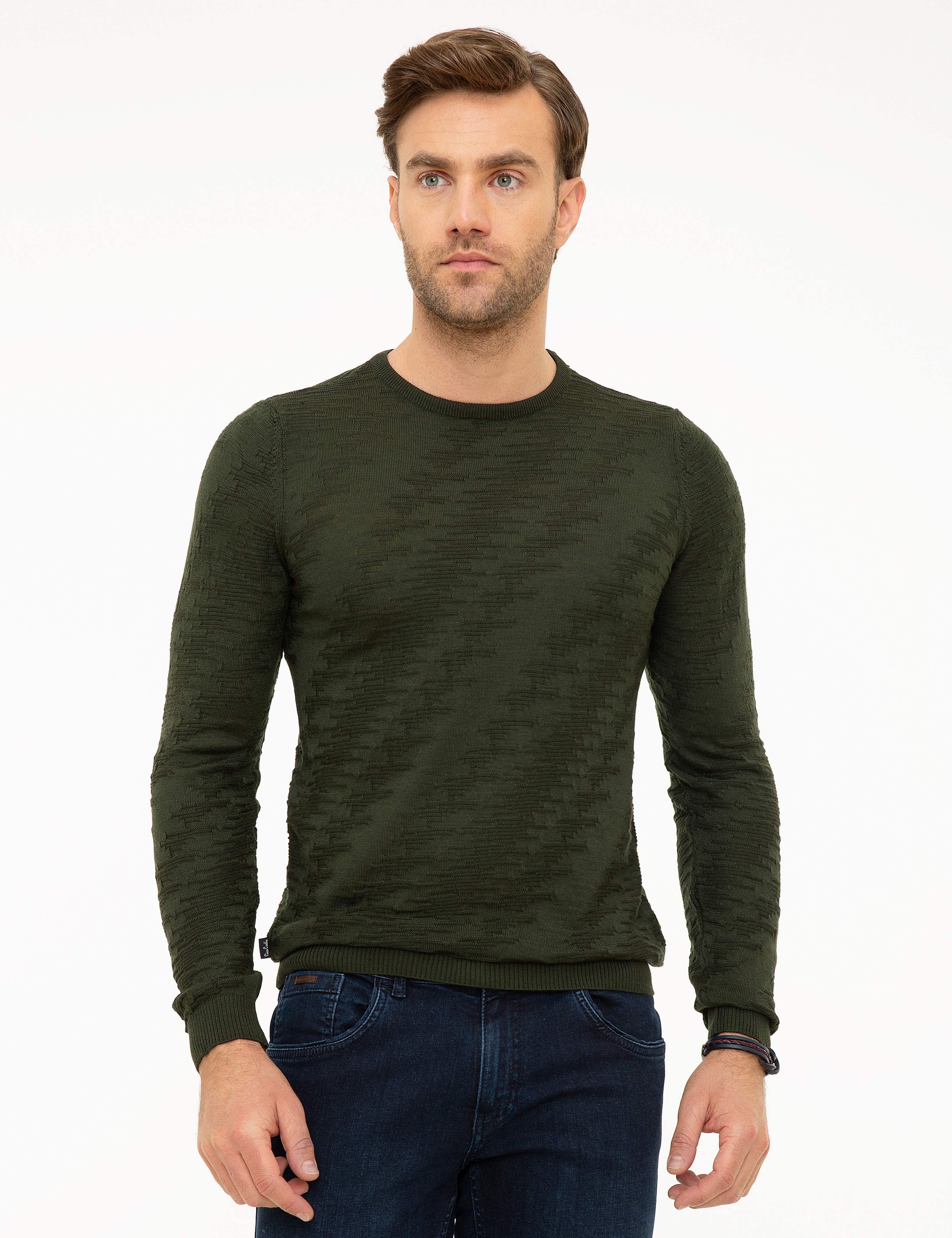 Koyu Yeşil Slim Fit Kazak - Image 2