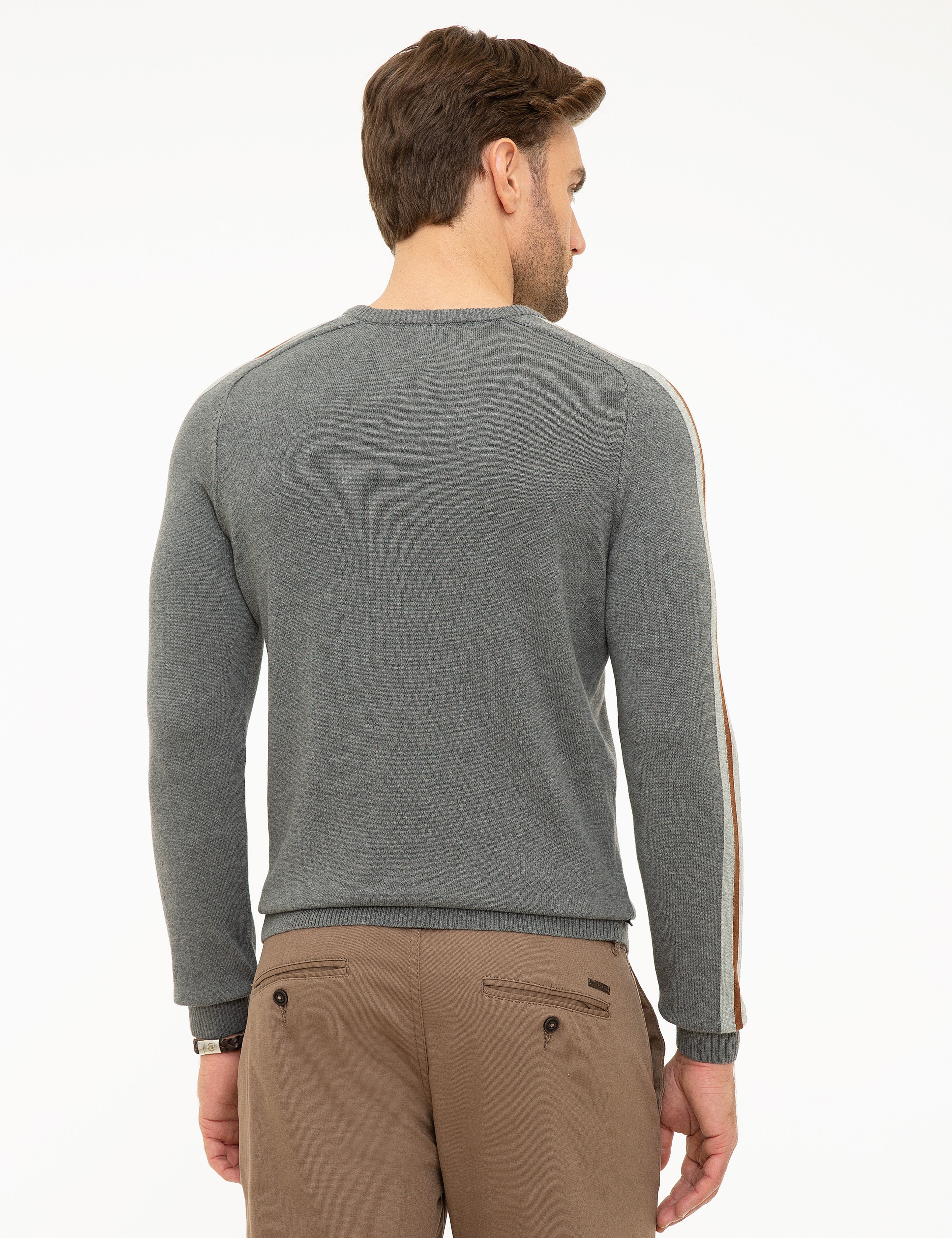 Gri Melanj Slim Fit Triko Kazak