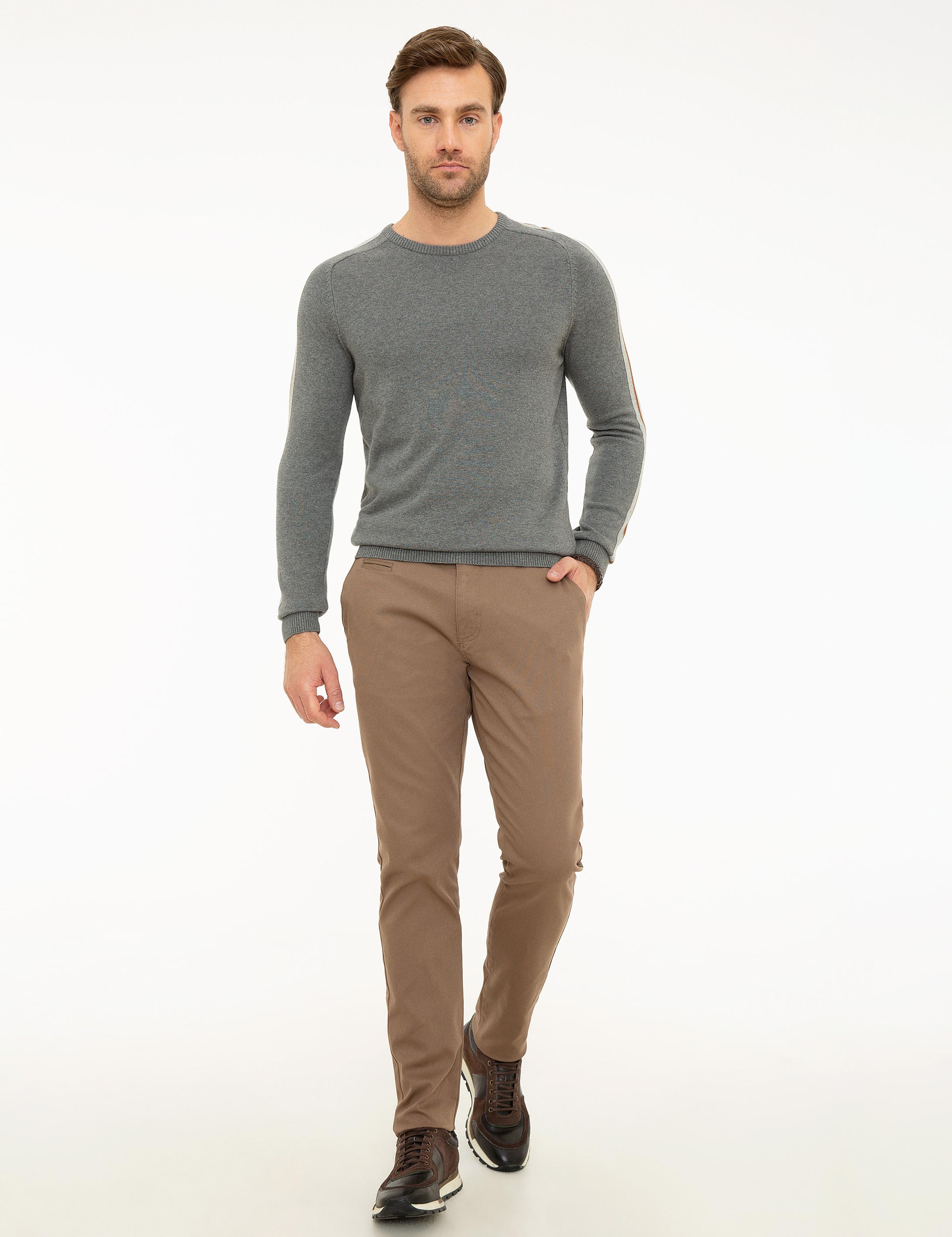 Gri Melanj Slim Fit Triko Kazak