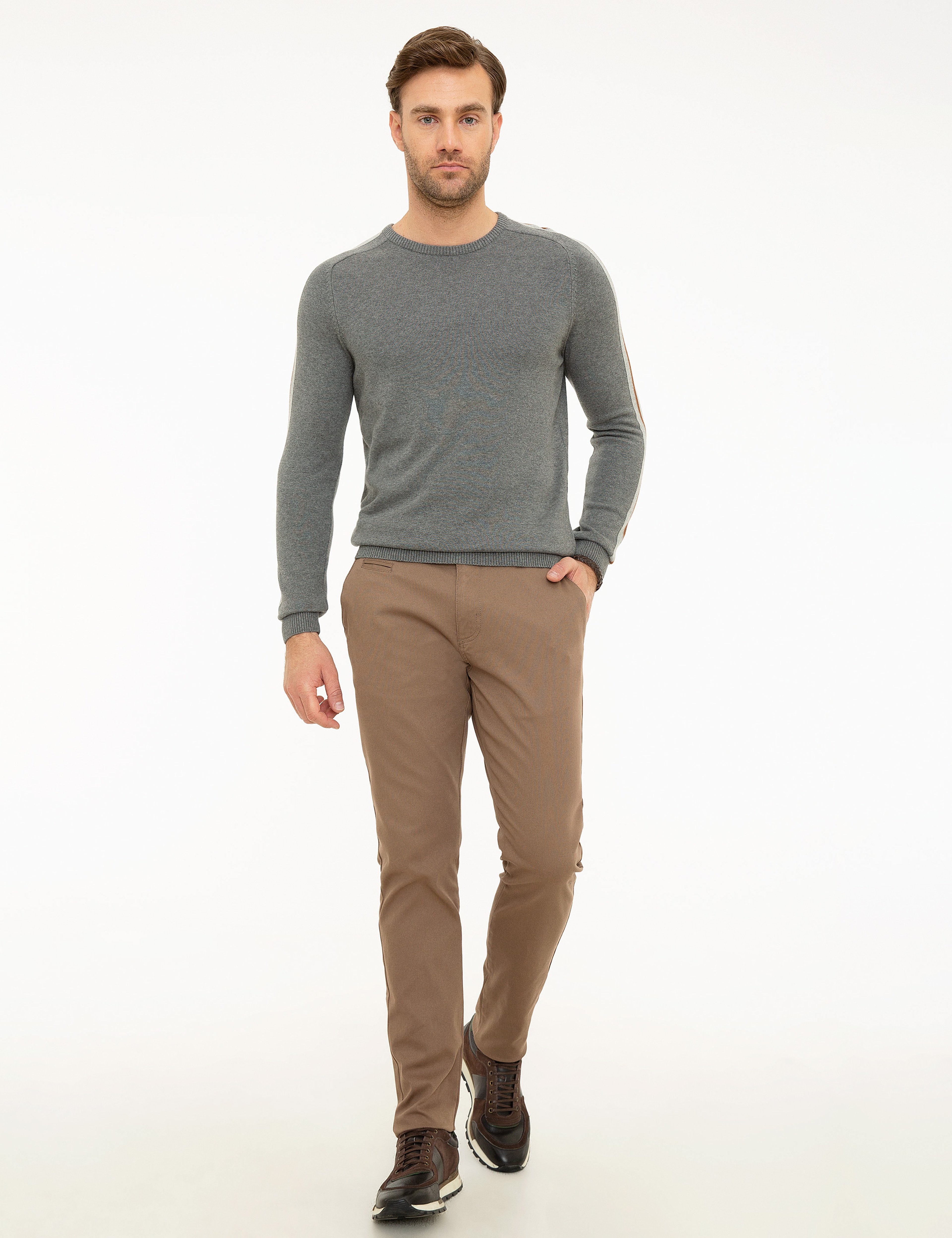 Gri Melanj Slim Fit Triko Kazak - Image 5