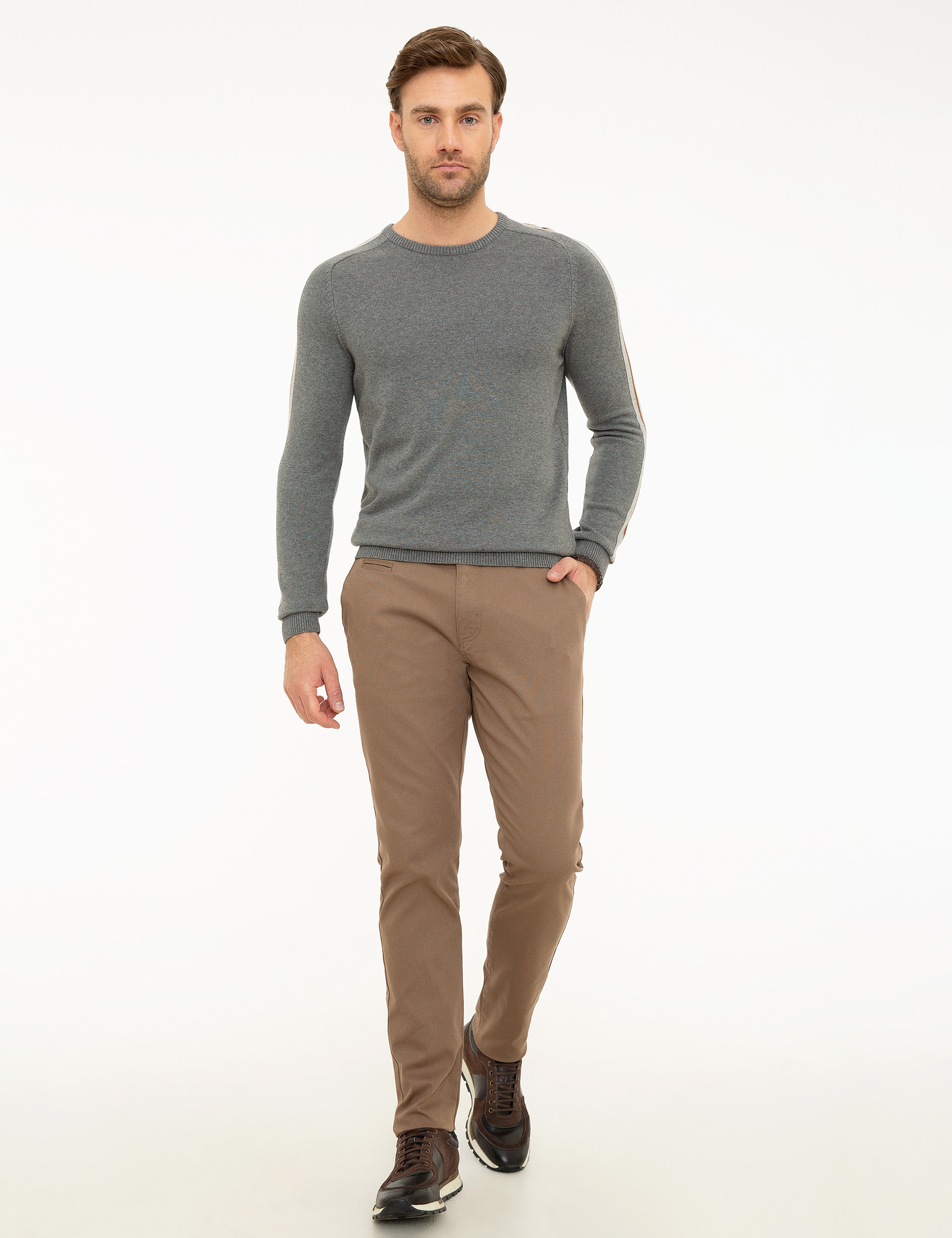 Gri Melanj Slim Fit Triko Kazak