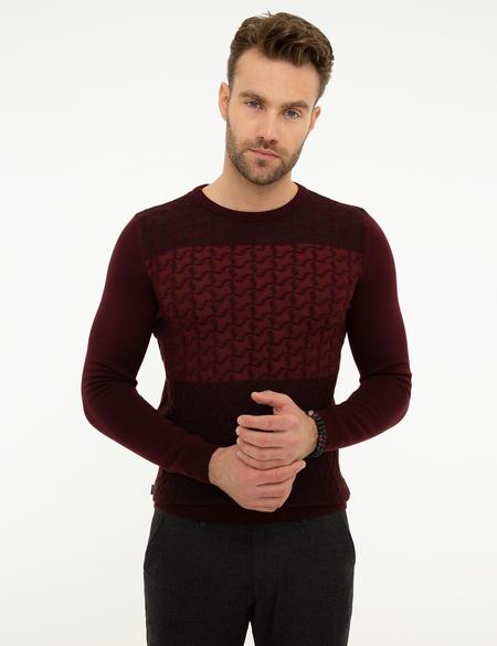 Bordo Slim Fit Bisiklet Yaka Triko Kazak - 50209941004