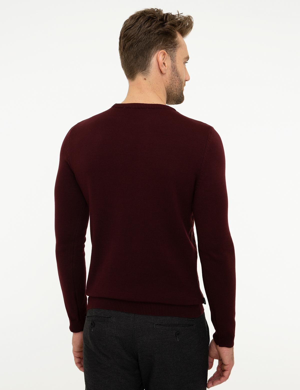 Bordo Slim Fit Bisiklet Yaka Triko Kazak - 50209941004