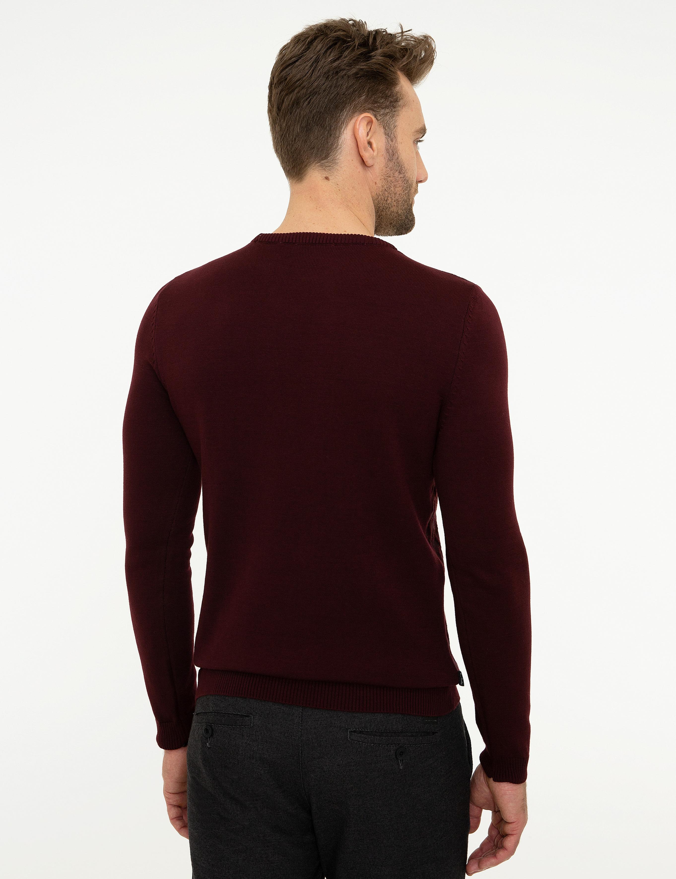 Bordo Slim Fit Bisiklet Yaka Triko Kazak