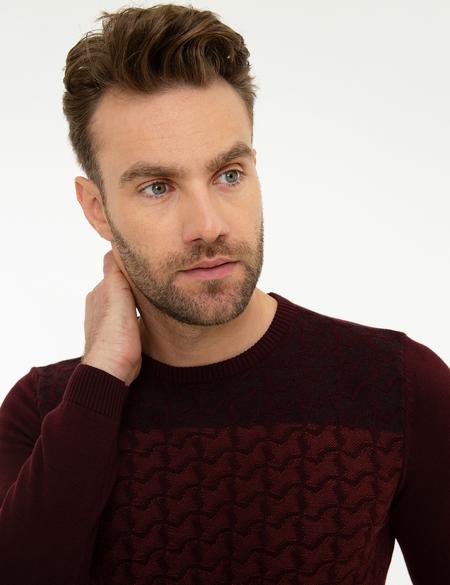 Bordo Slim Fit Bisiklet Yaka Triko Kazak - 50209941004