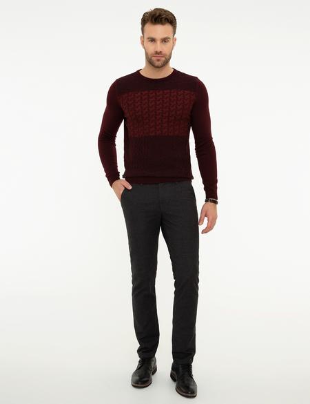 Bordo Slim Fit Bisiklet Yaka Triko Kazak - 50209941004