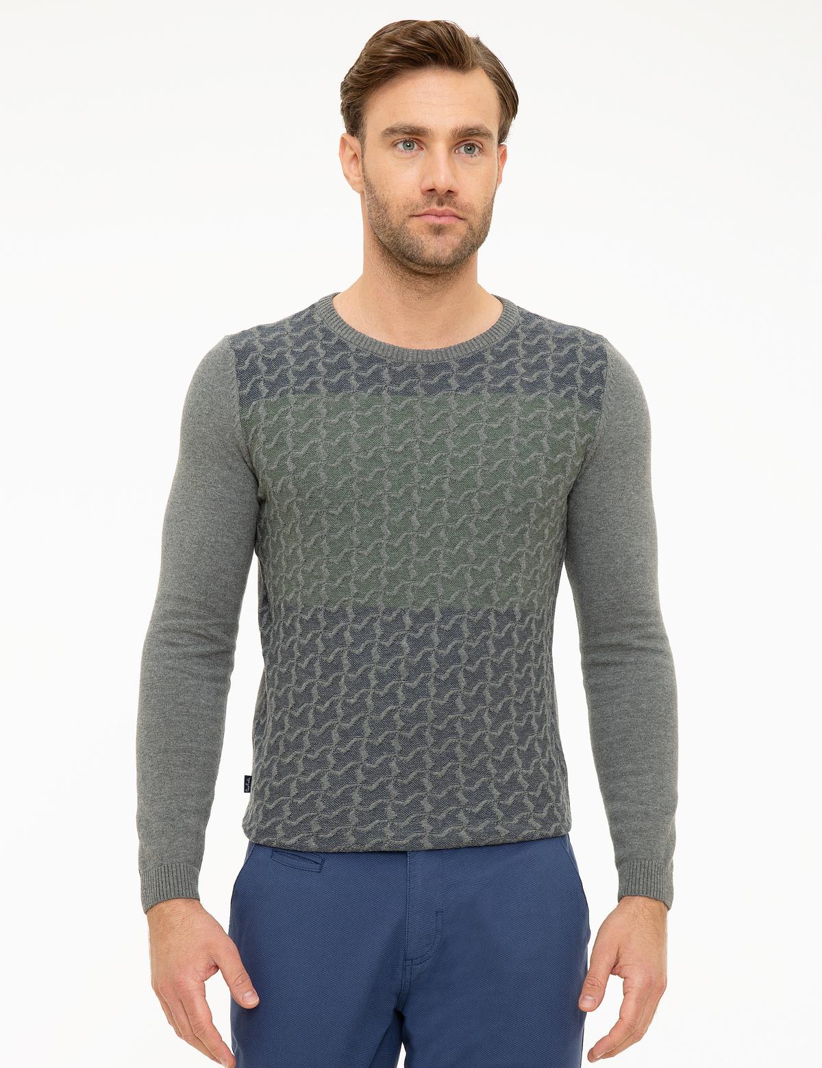 Gri Melanj Slim Fit Triko Kazak