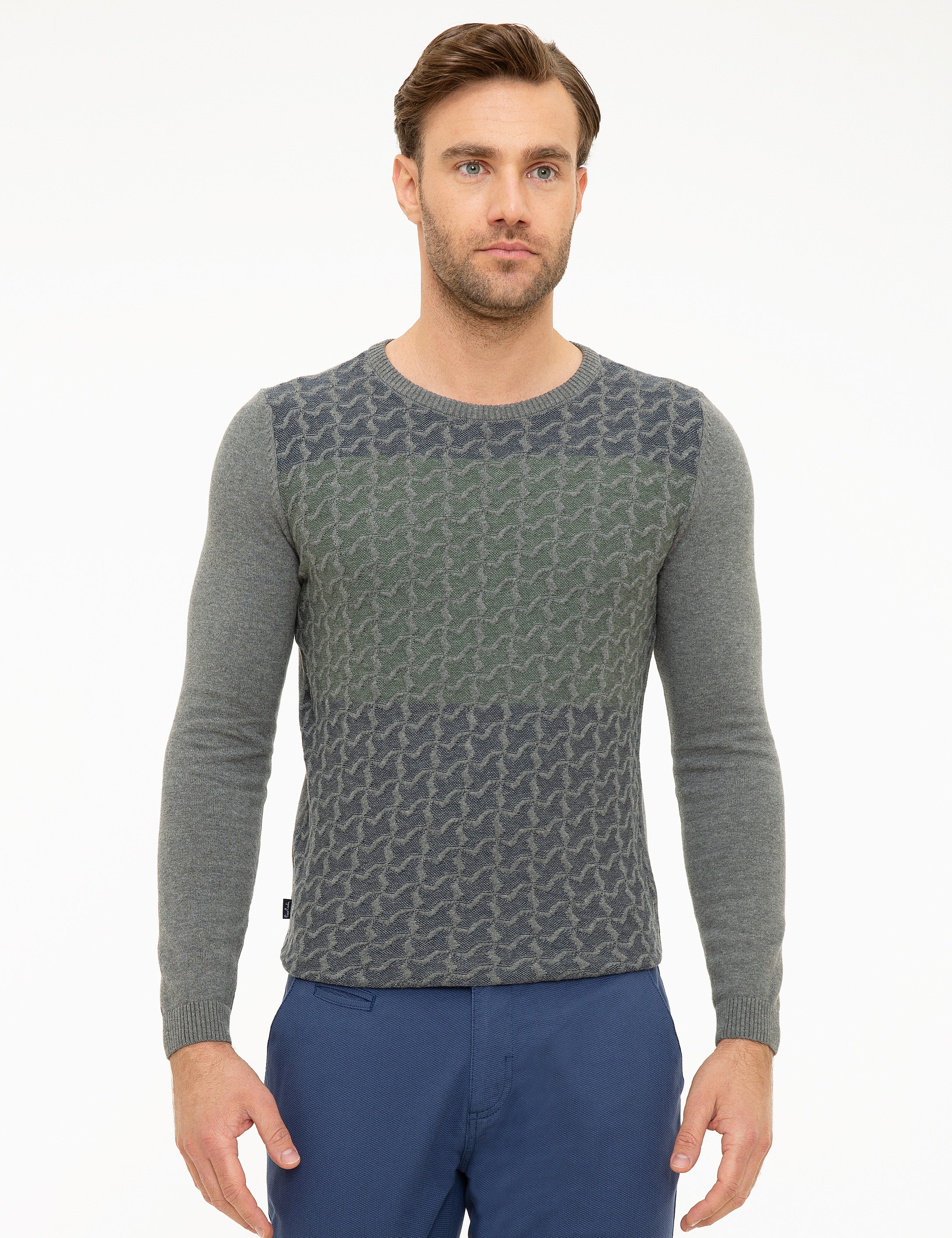 Gri Melanj Slim Fit Kazak - Image 1