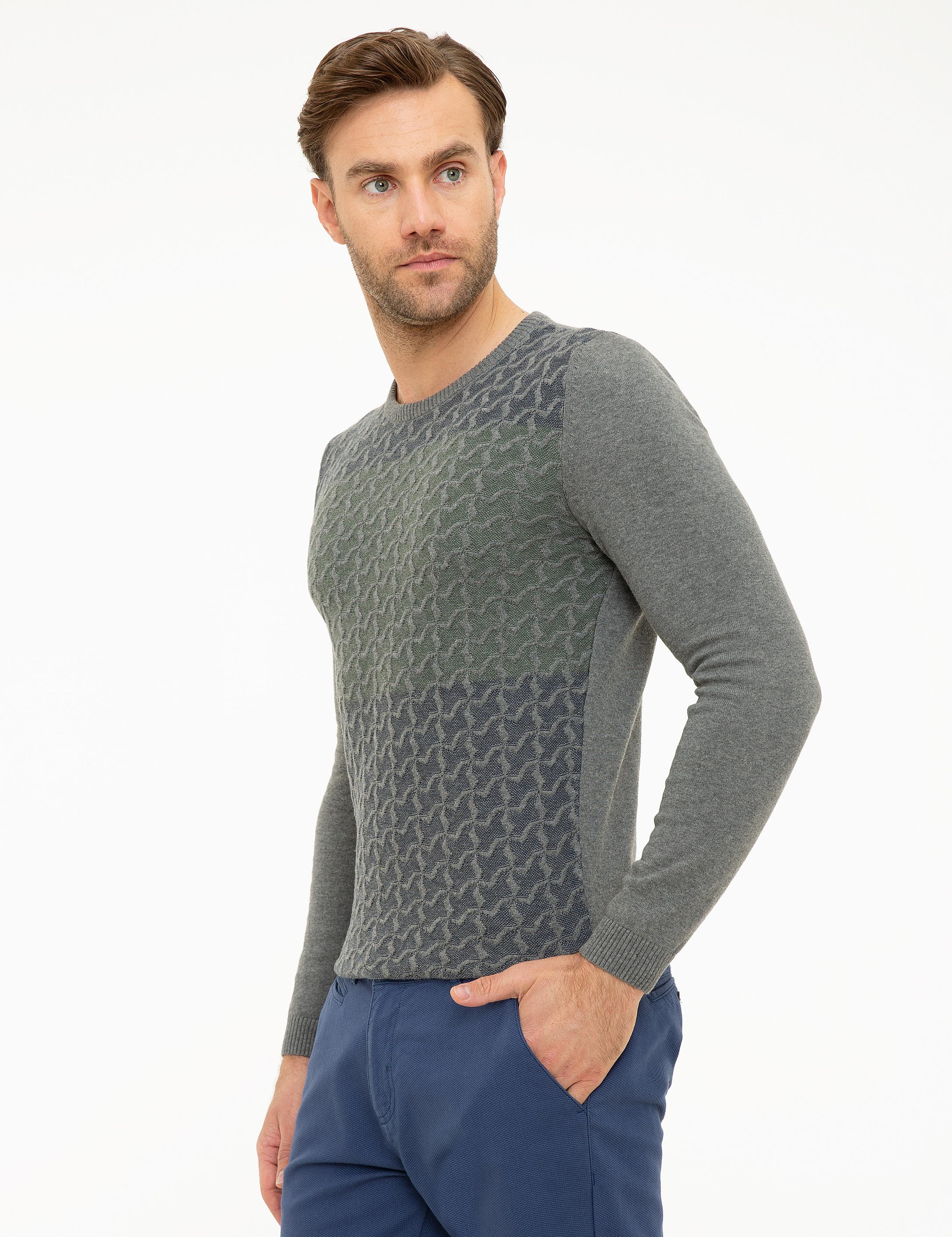 Gri Melanj Slim Fit Triko Kazak