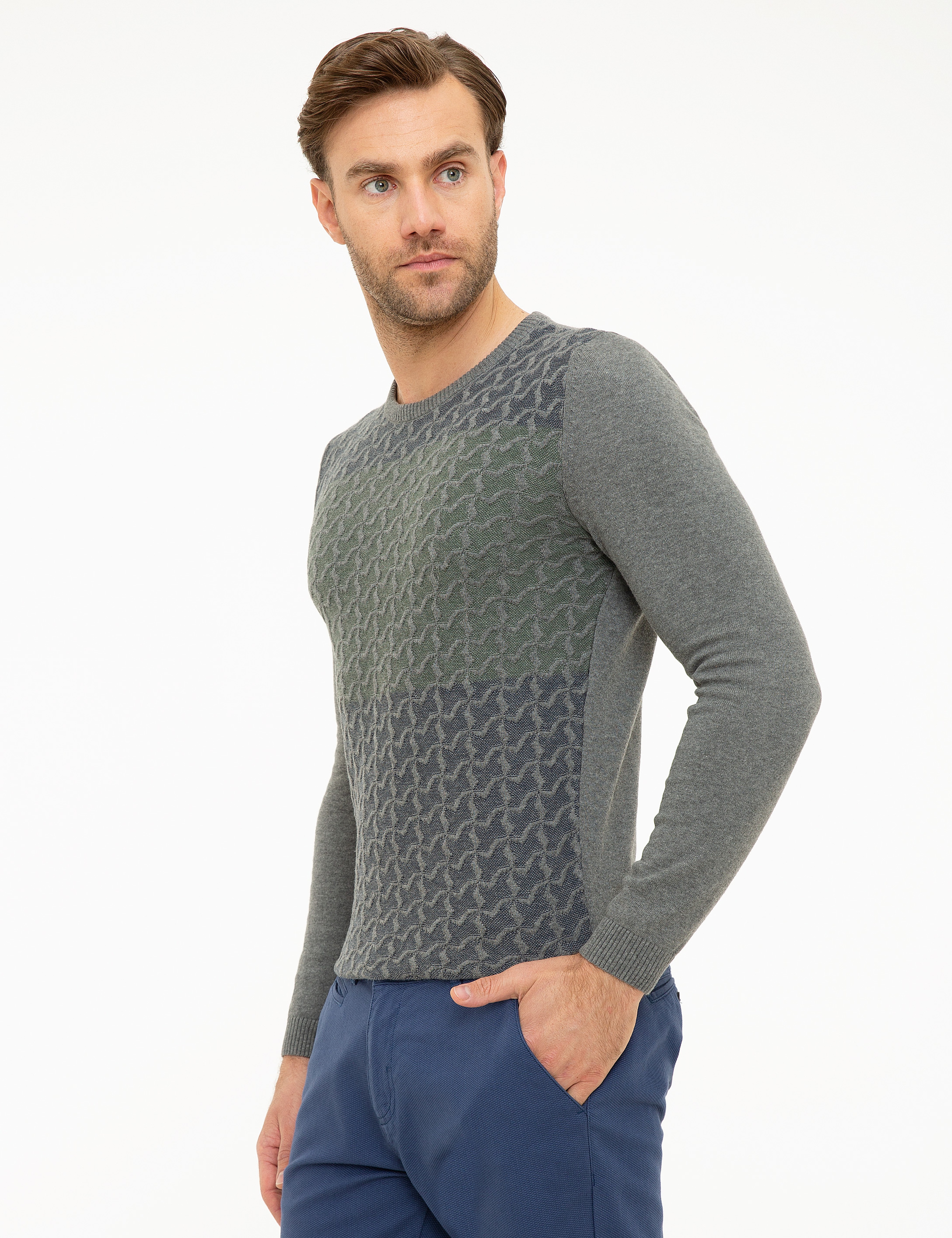 Gri Melanj Slim Fit Kazak - Image 3