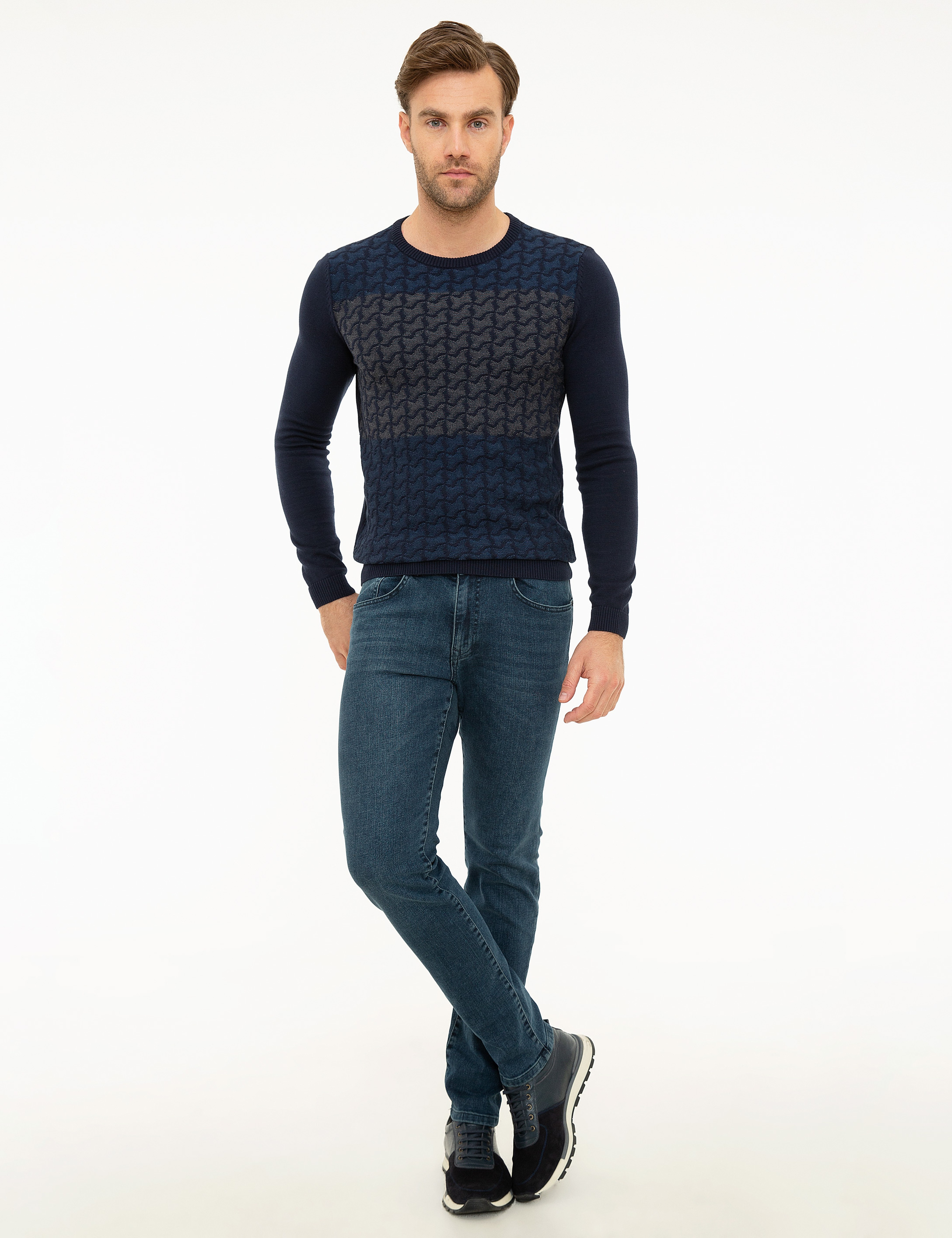 Koyu Lacivert Slim Fit Triko Kazak - Image 5