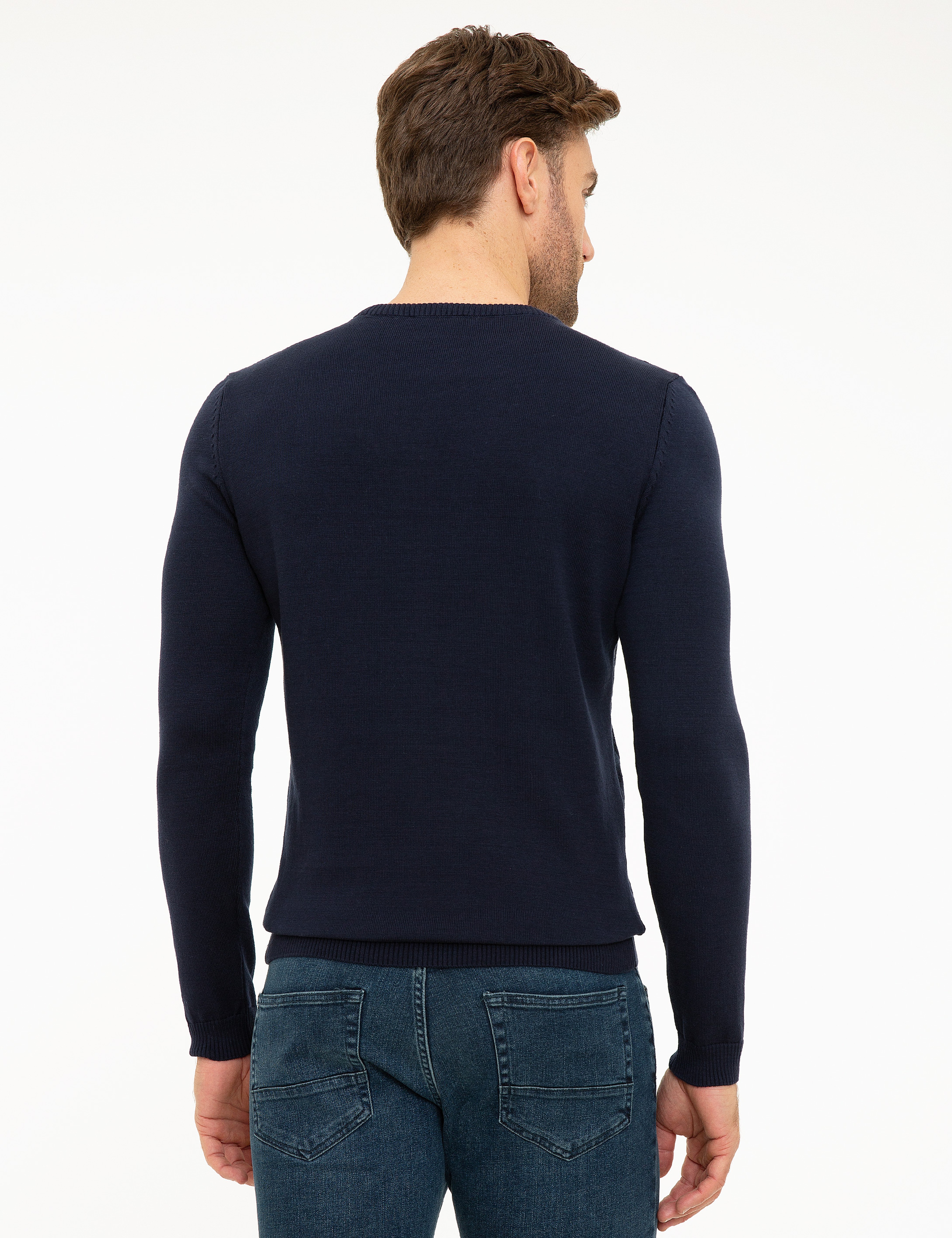 Koyu Lacivert Slim Fit Triko Kazak - Image 4