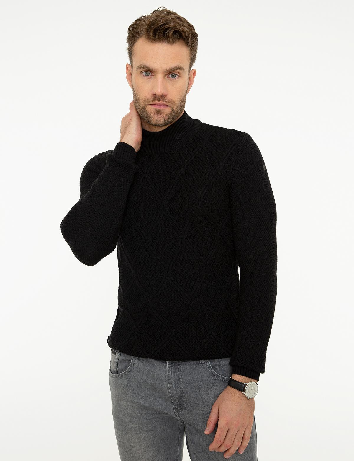 Siyah Slim Fit Triko Kazak - 50209945098