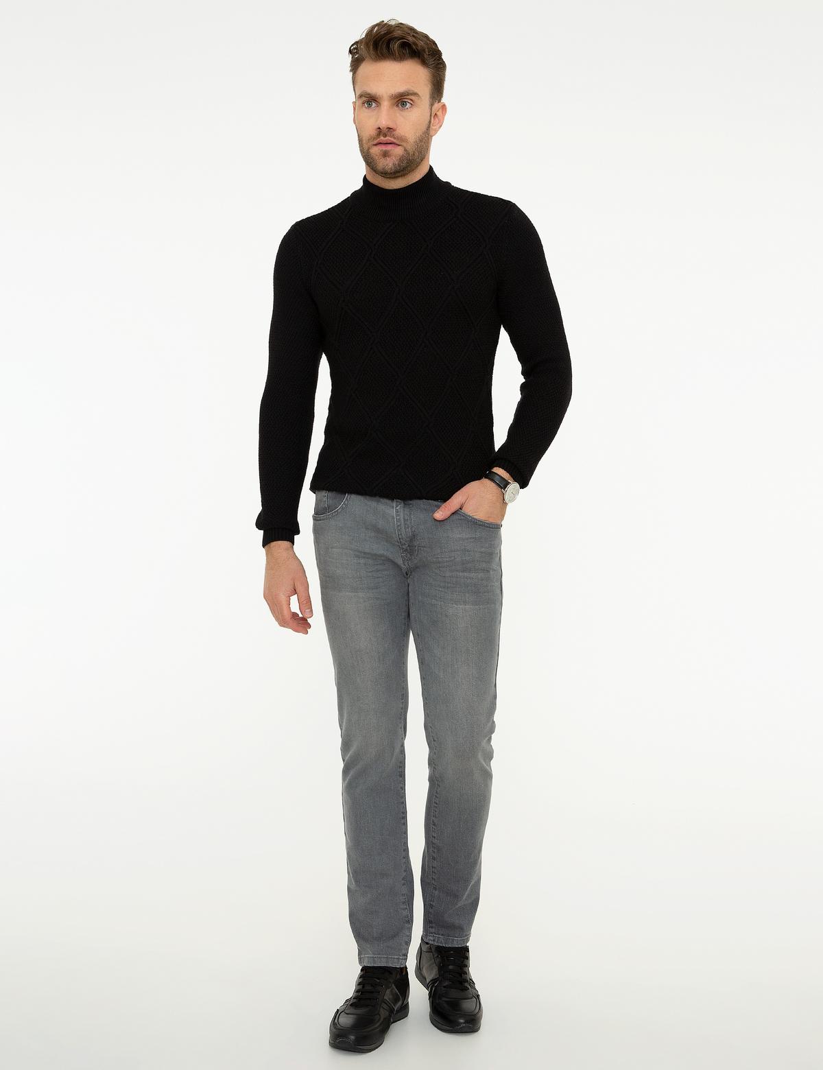 Siyah Slim Fit Triko Kazak - 50209945098