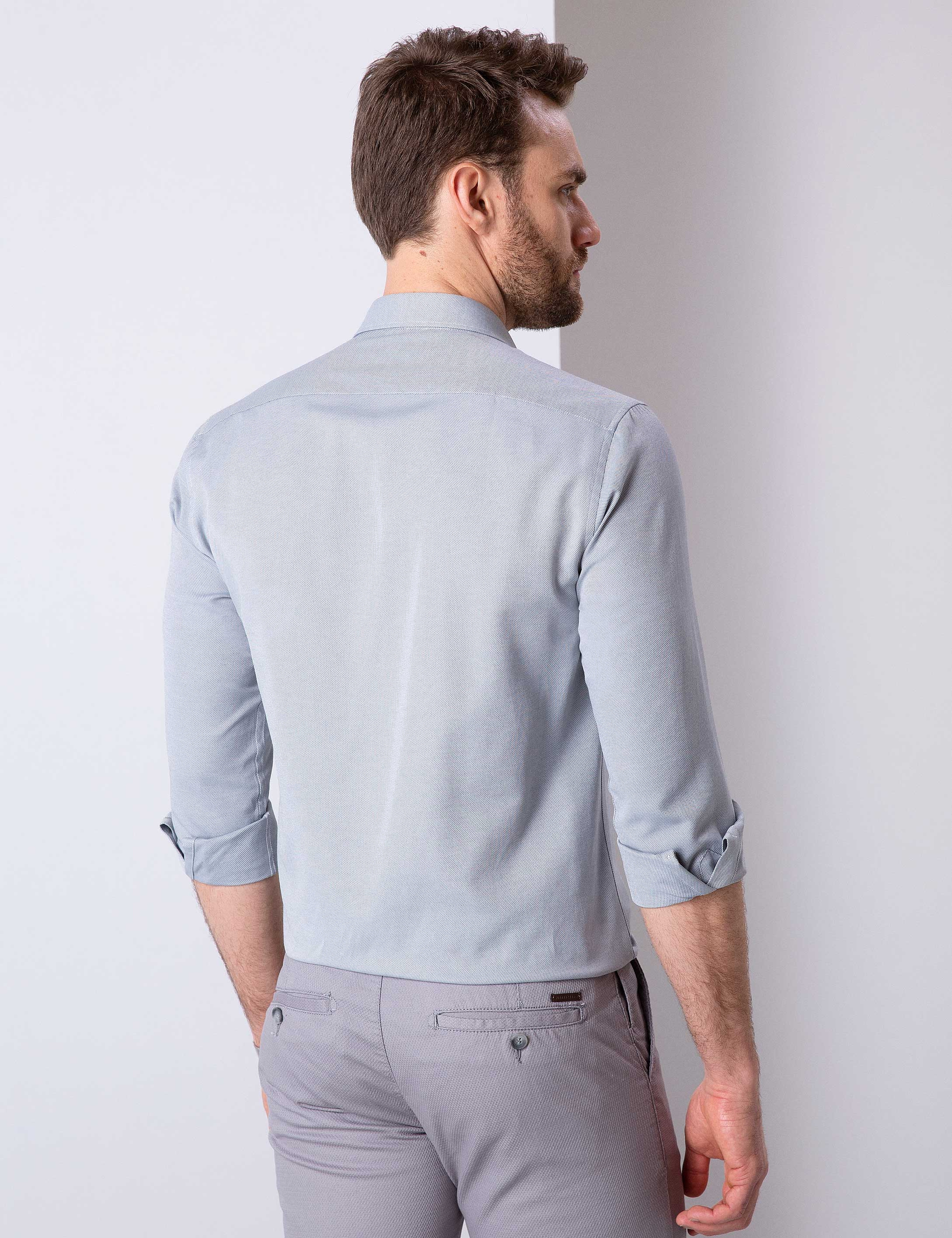 Gri Slim Fit Gömlek - Image 4