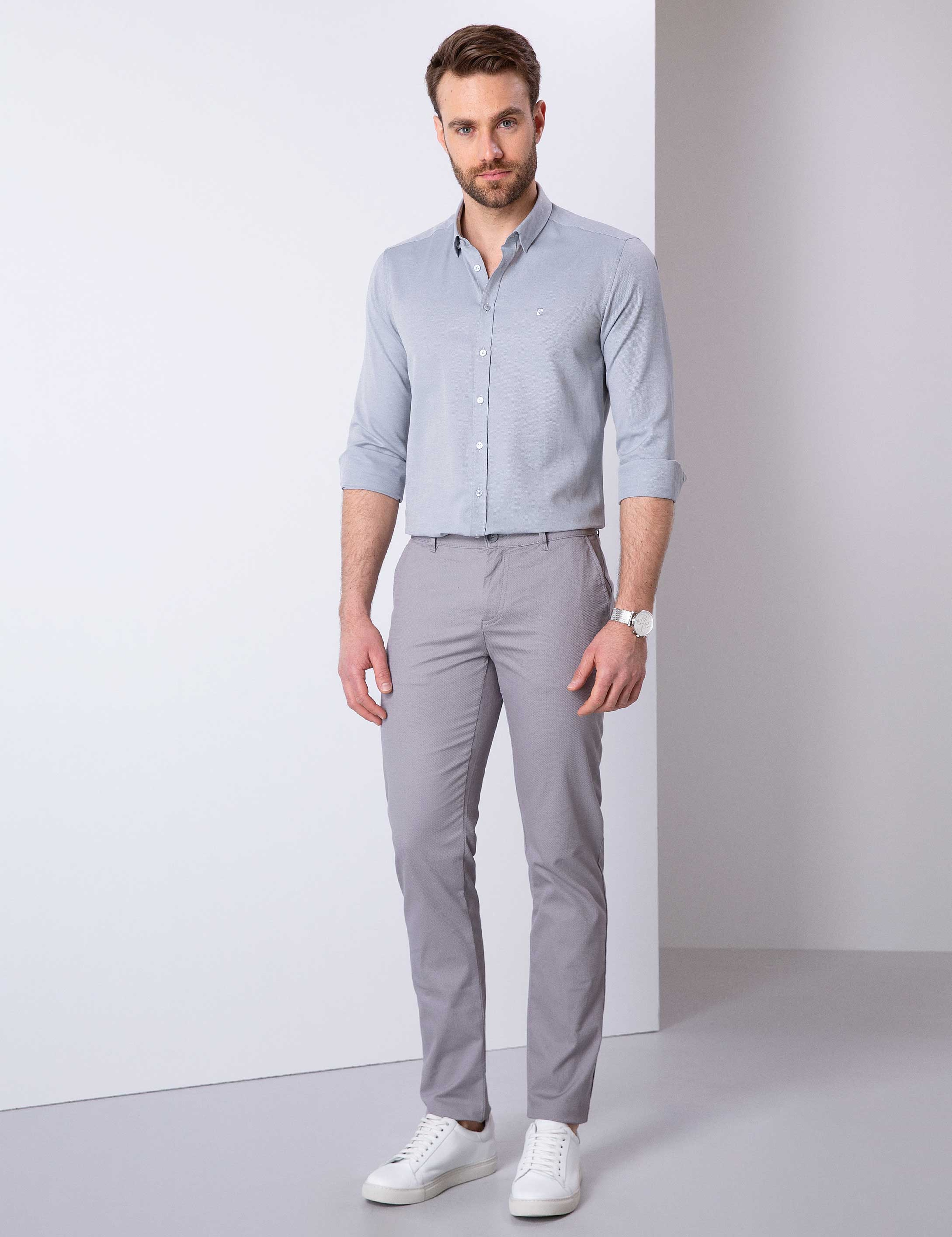 Gri Slim Fit Gömlek - Image 3