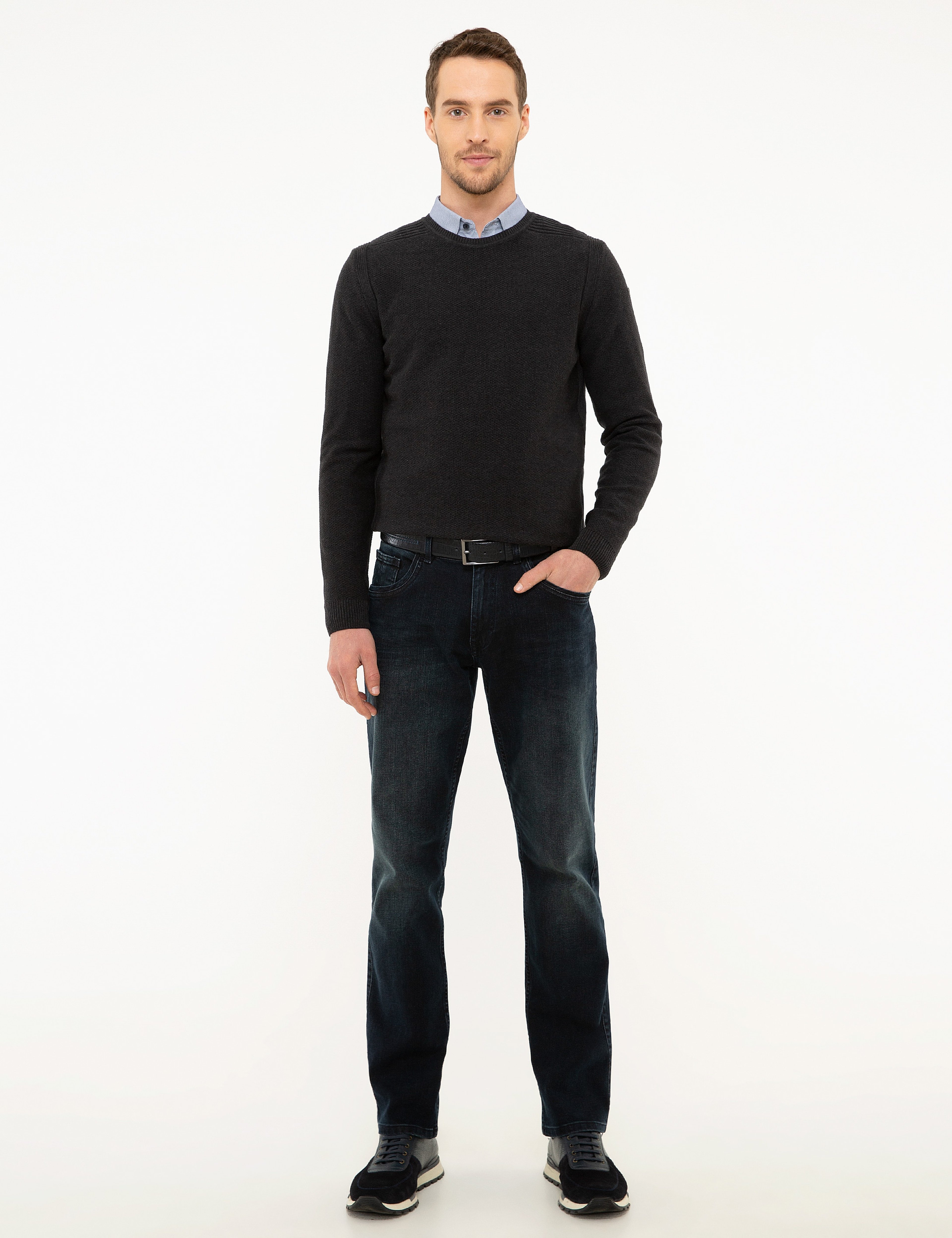 Koyu Lacivert Straight Fit Denim Pantolon - Image 1