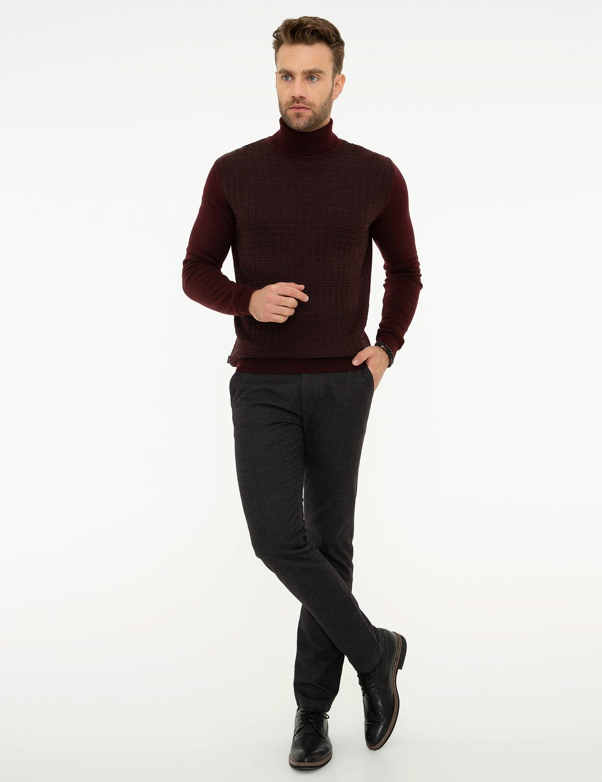 Bordo Slim Fit Triko Kazak - 50210685007