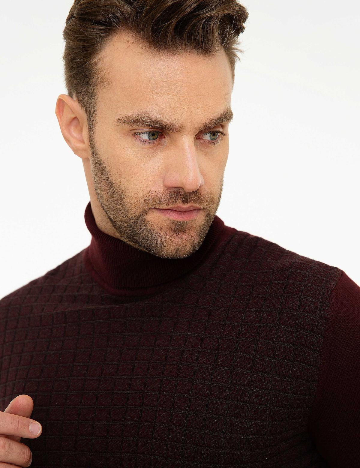 Bordo Slim Fit Triko Kazak - 50210685007