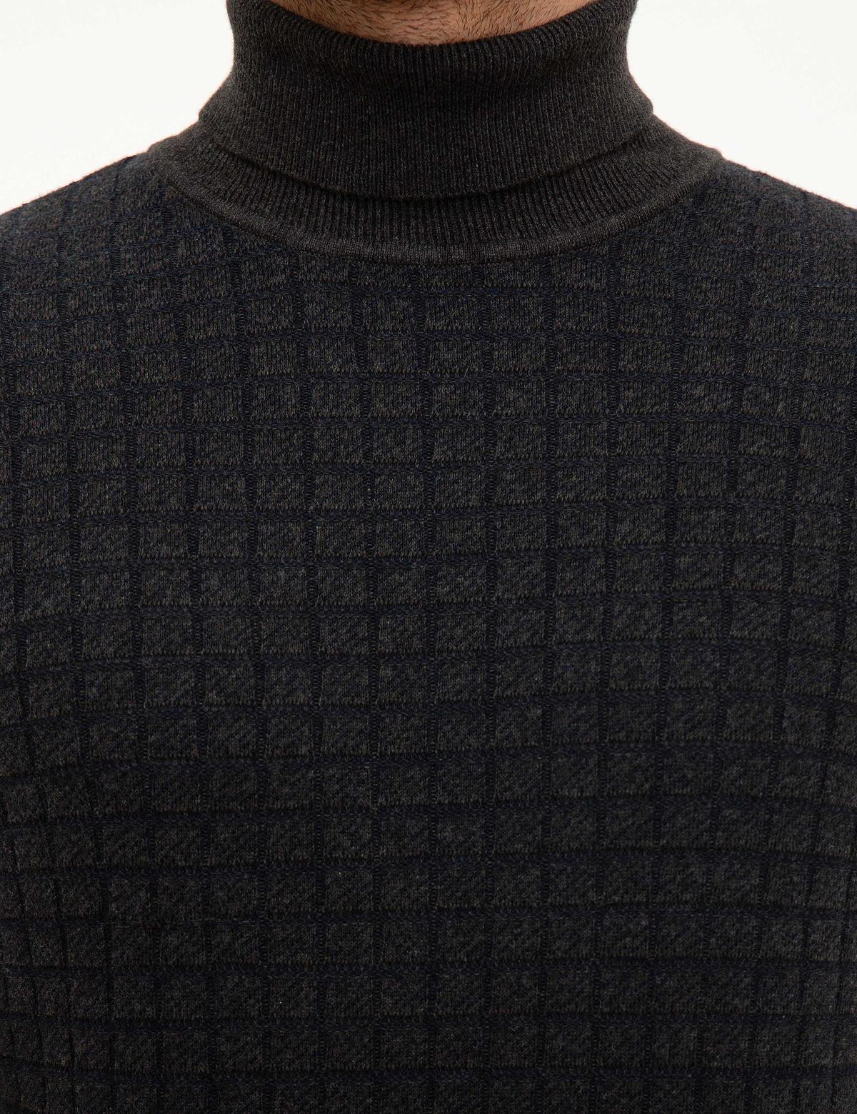 Antrasit Melanj Slim Fit Tam Balıkçı Yaka Triko Kazak - 50210685027