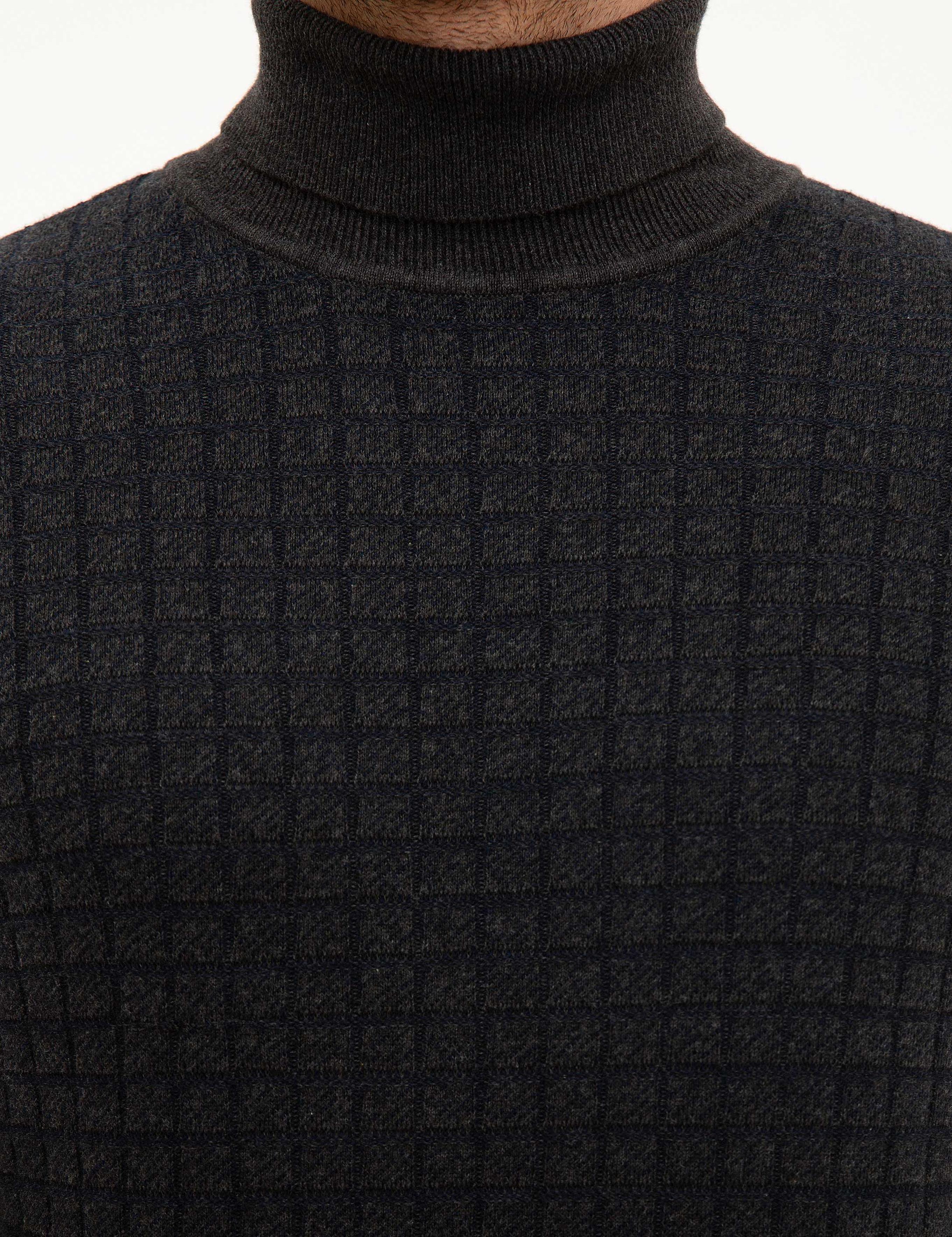 Antrasit Melanj Slim Fit Tam Balıkçı Yaka Triko Kazak