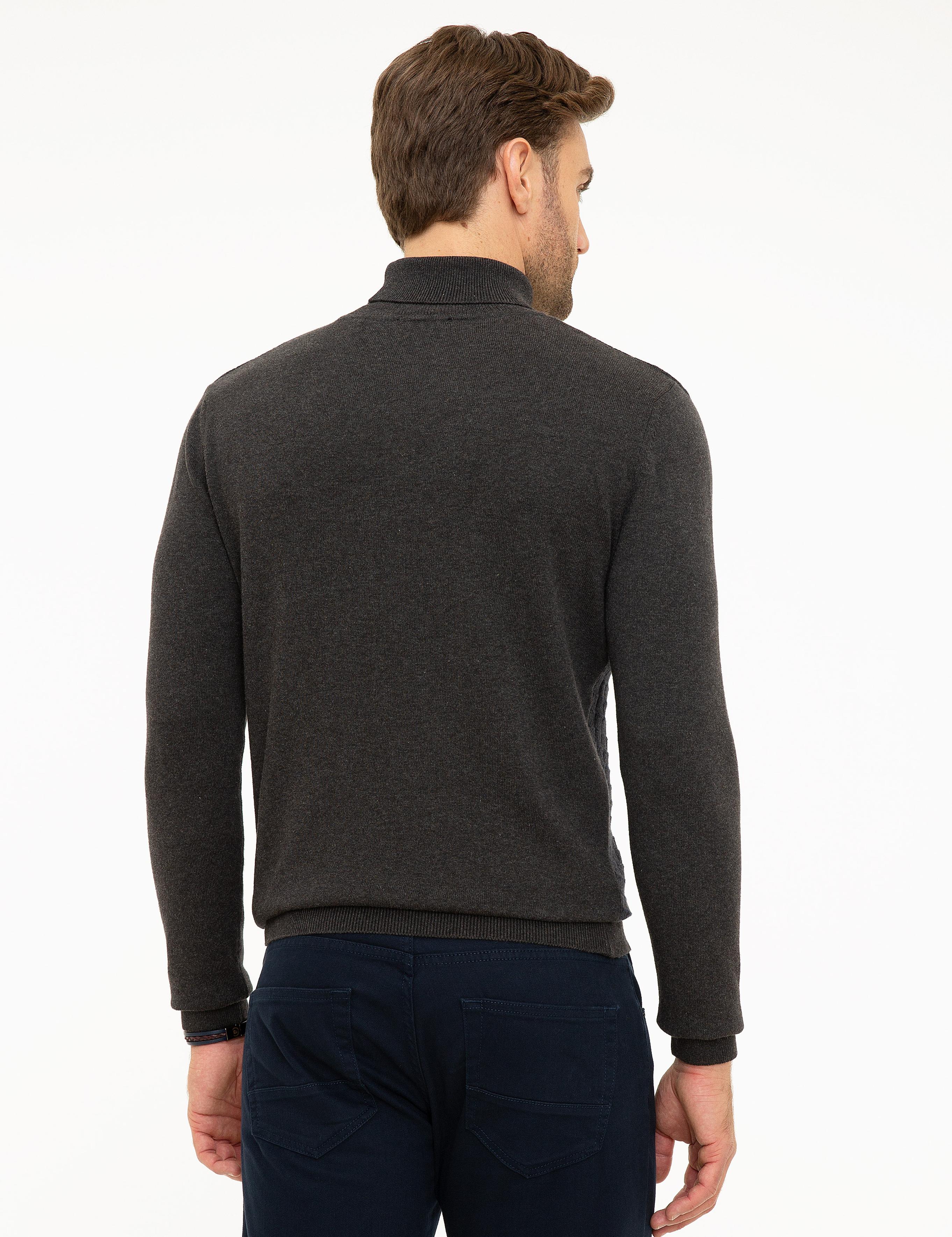 Antrasit Melanj Slim Fit Tam Balıkçı Yaka Triko Kazak