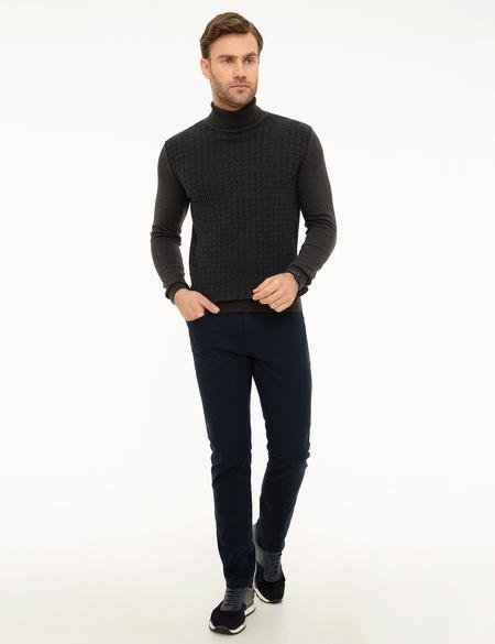 Antrasit Melanj Slim Fit Tam Balıkçı Yaka Triko Kazak - 50210685027