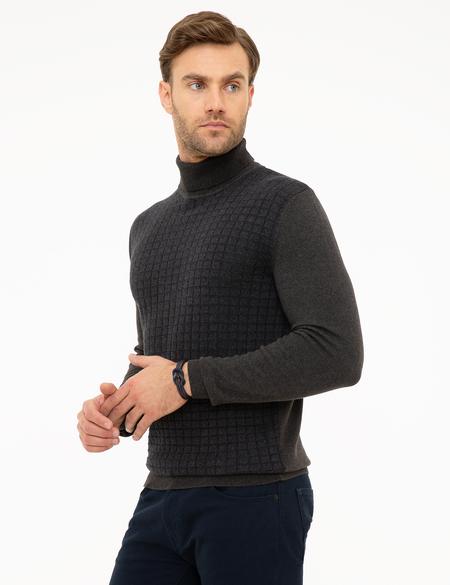 Antrasit Melanj Slim Fit Tam Balıkçı Yaka Triko Kazak - 50210685027