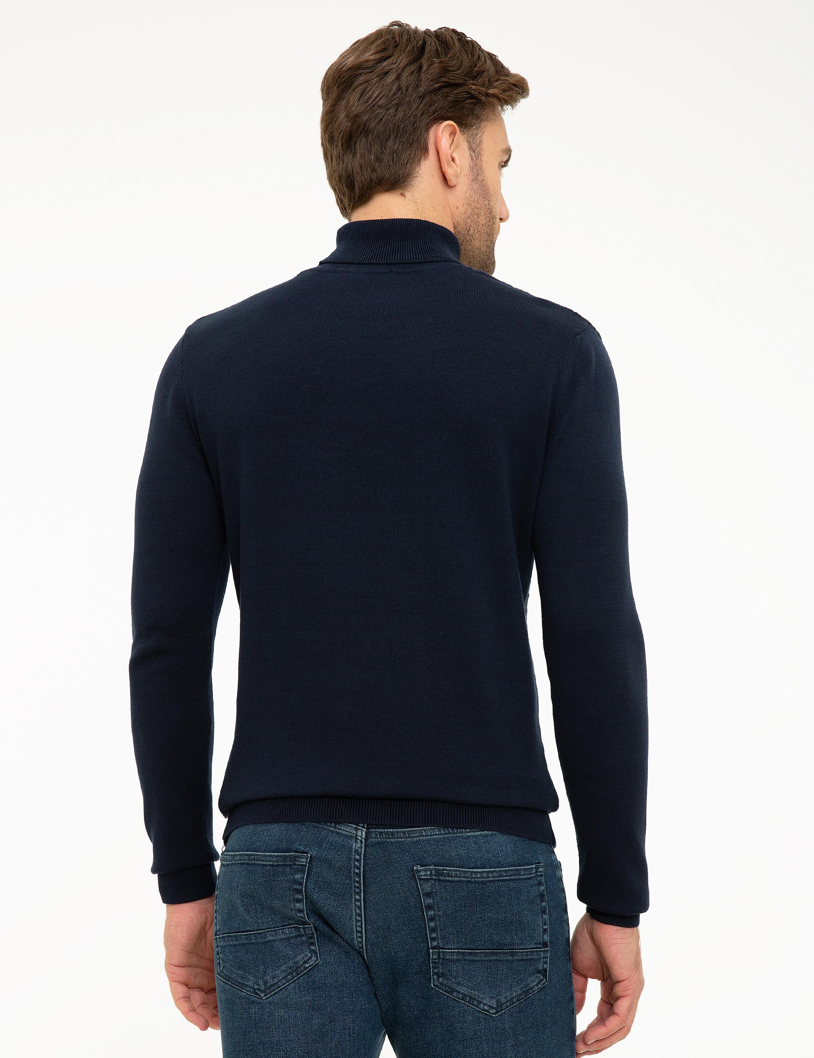 Koyu Lacivert Slim Fit Balıkçı Yaka Triko Kazak