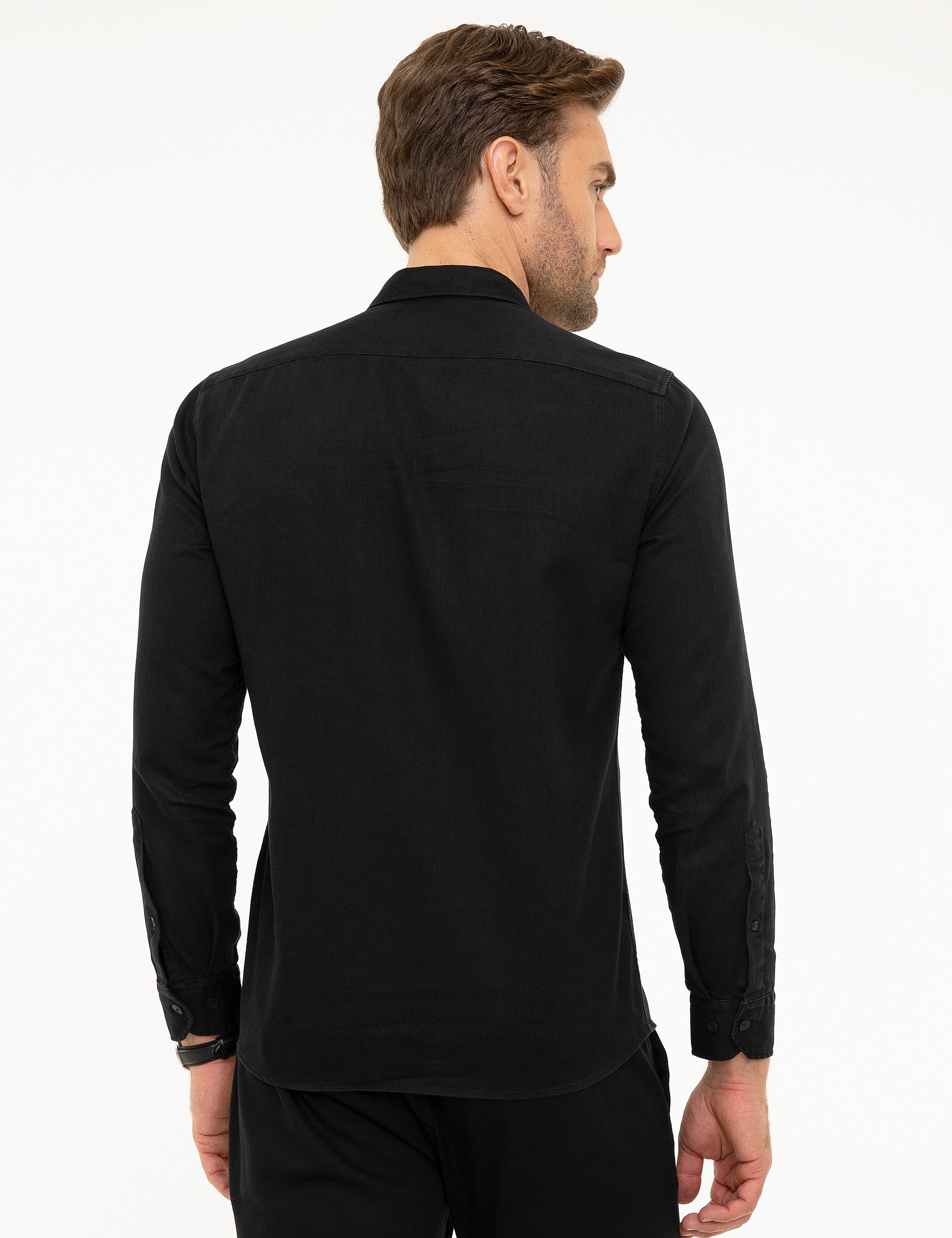Siyah Slim Fit Uzun Kollu Gömlek - Image 3