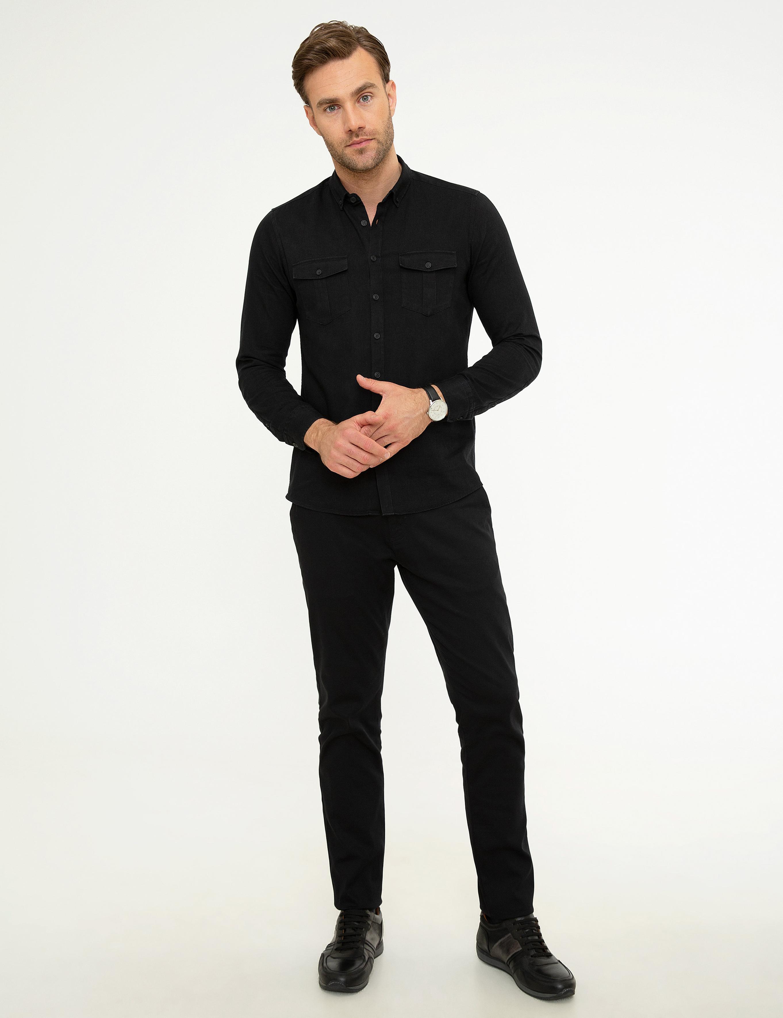 Siyah Slim Fit Uzun Kollu Gömlek