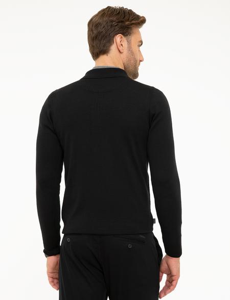 Siyah Slim Fit Polo Yaka Basic Triko Kazak - 50214361003