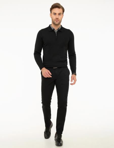 Siyah Slim Fit Polo Yaka Basic Triko Kazak - 50214361003