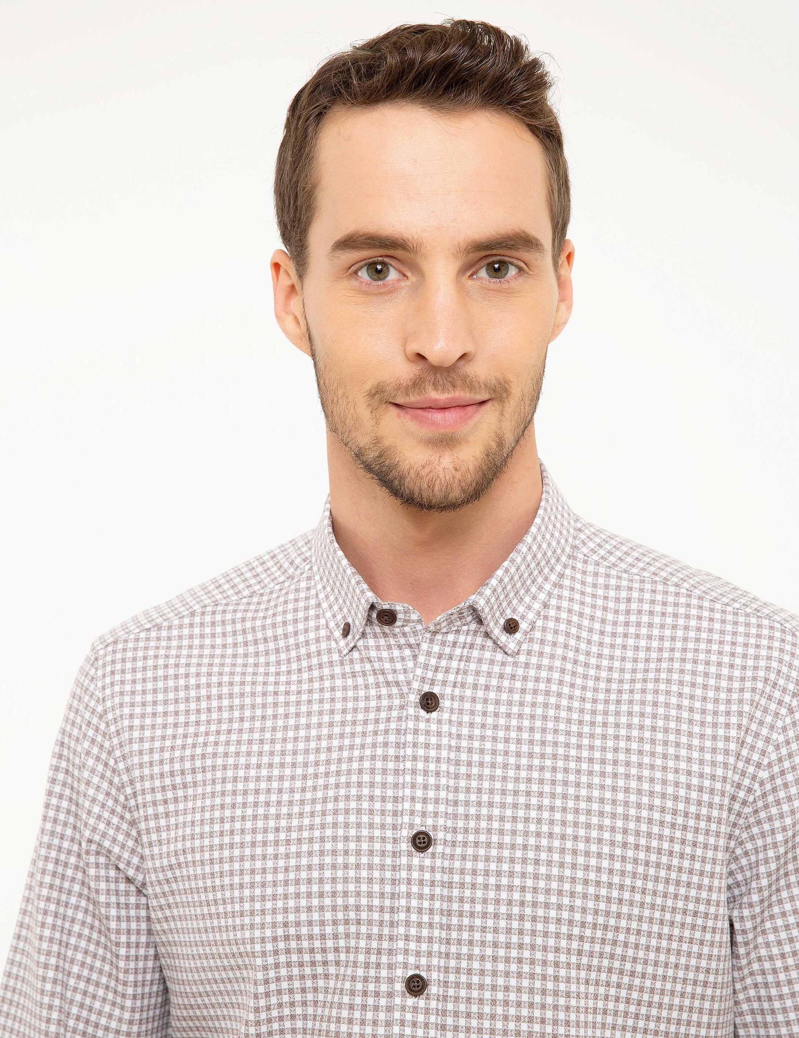 Açık Kahverengi Slim Fit Uzun Kollu Gömlek