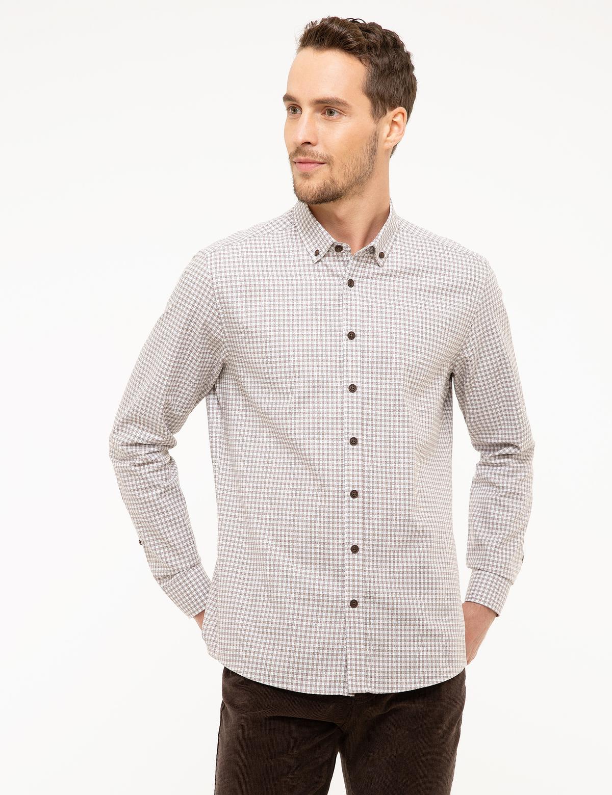 Açık Kahverengi Slim Fit Uzun Kollu Gömlek