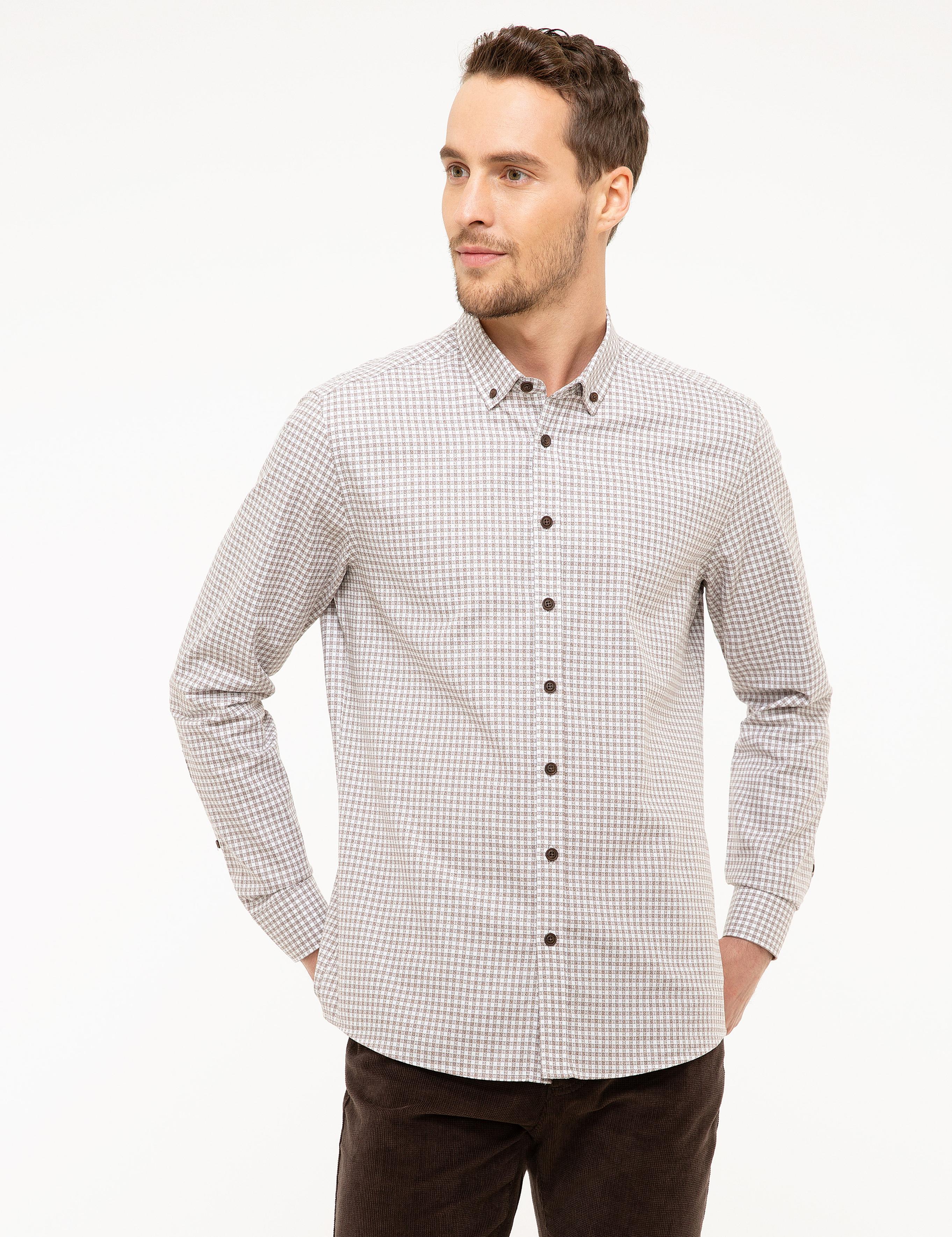 Açık Kahverengi Slim Fit Uzun Kollu Gömlek