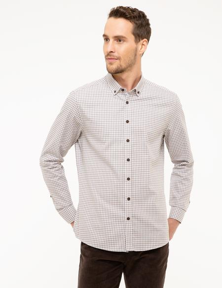 Açık Kahverengi Slim Fit Uzun Kollu Gömlek - 50209271005