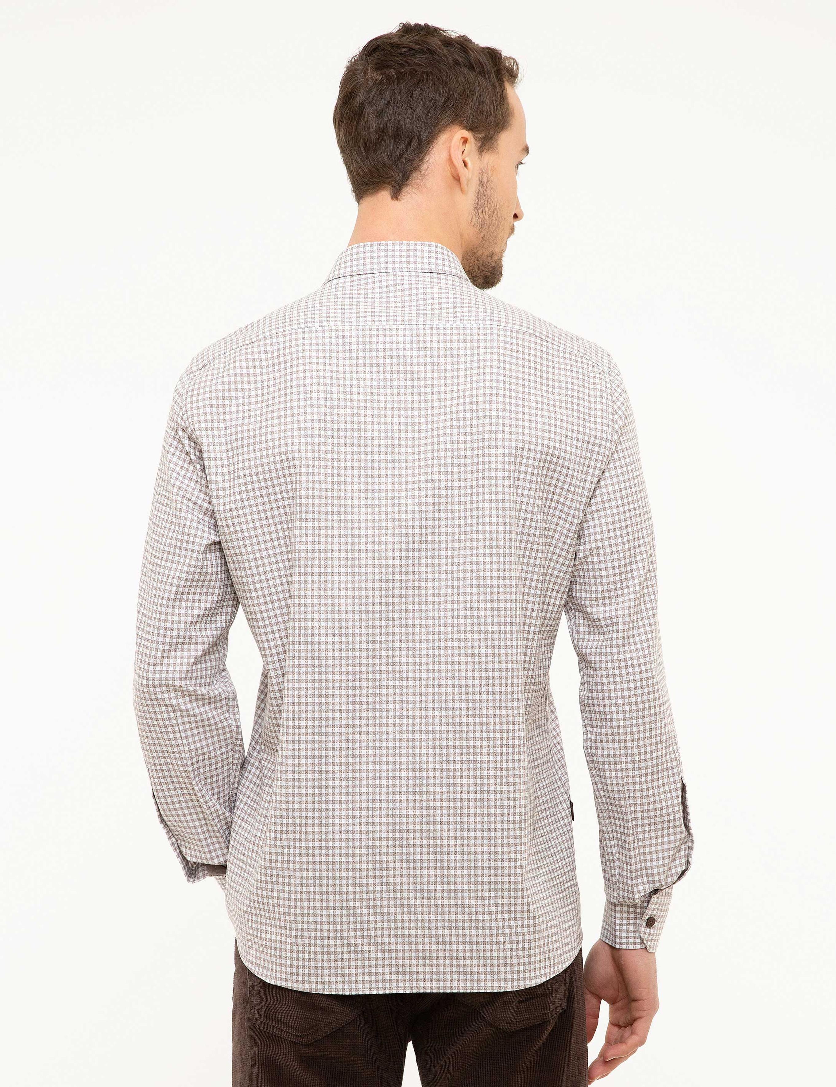 Açık Kahverengi Slim Fit Uzun Kollu Gömlek