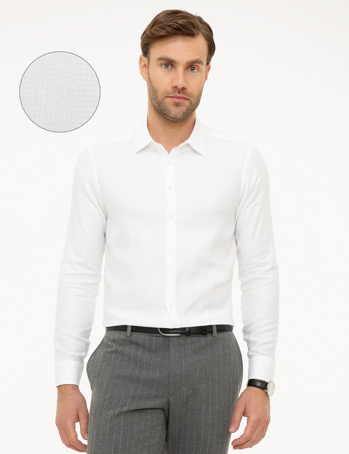 Beyaz Slim Fit Armürlü Gömlek