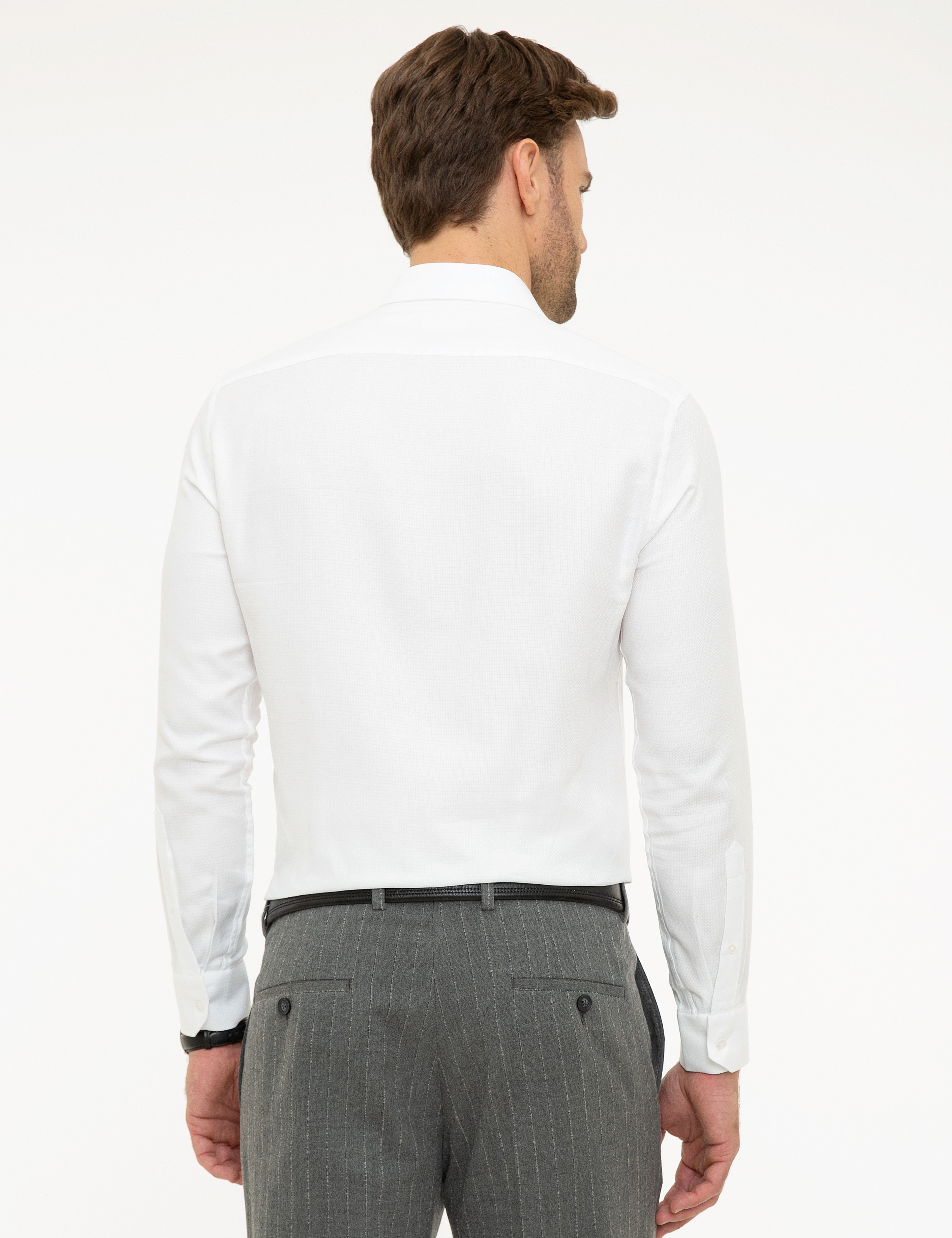 Beyaz Slim Fit Armürlü Gömlek - Image 3
