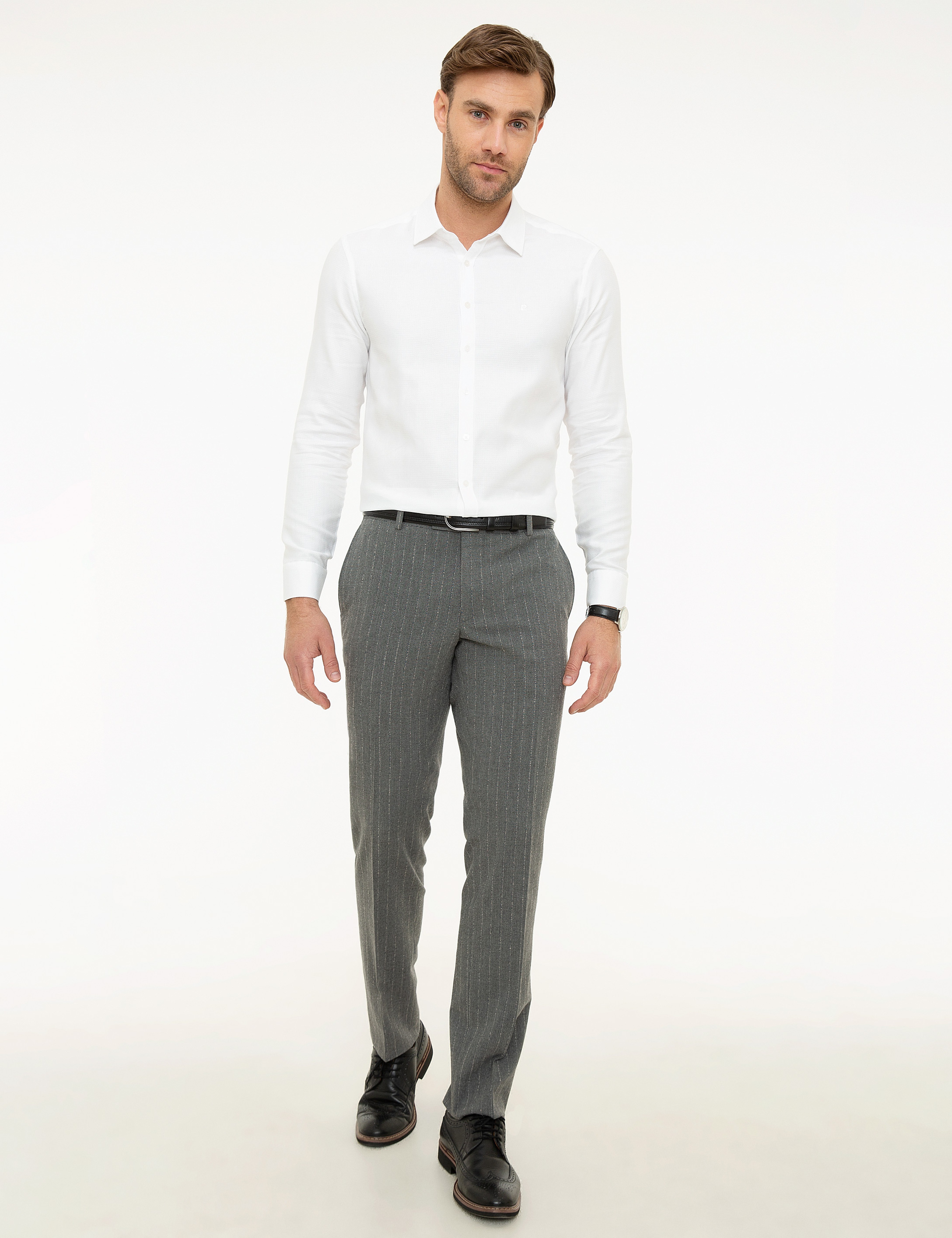 Beyaz Slim Fit Armürlü Gömlek - Image 4