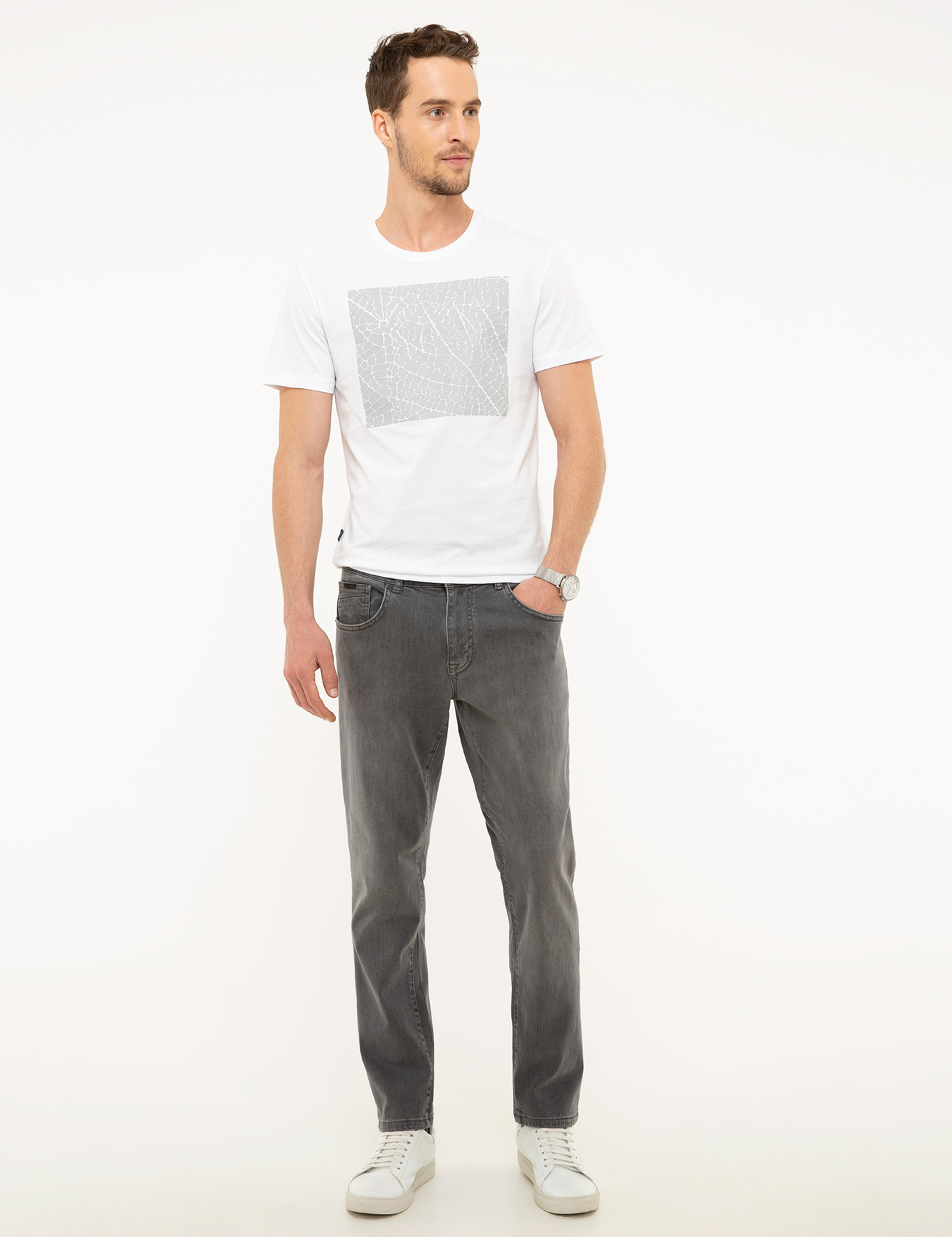 Gri Real Slim Fit Jean Pantolon - Image 1