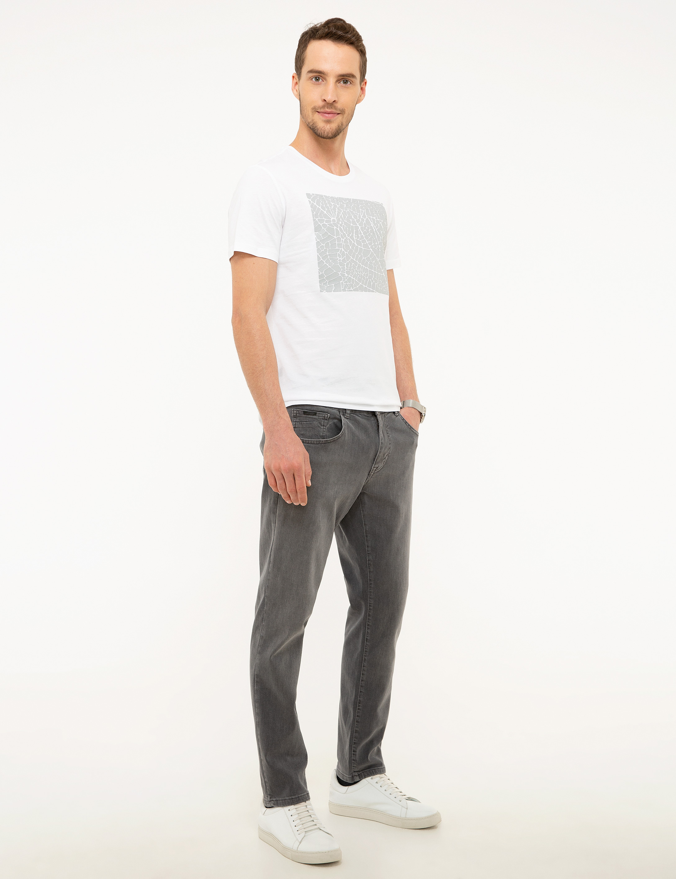 Gri Real Slim Fit Jean Pantolon - Image 2
