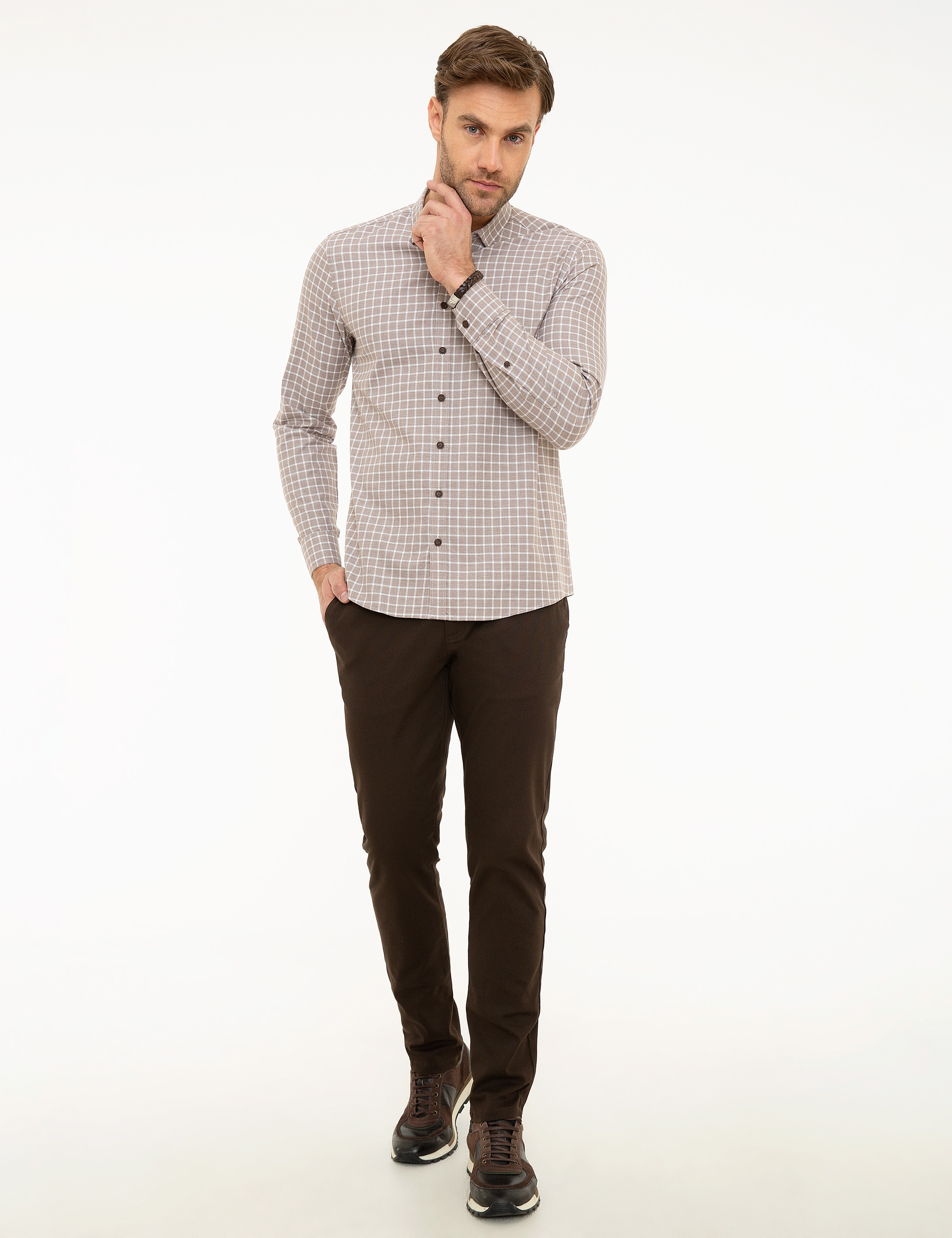 Kahverengi Slim Fit Uzun Kollu Gömlek - Image 4