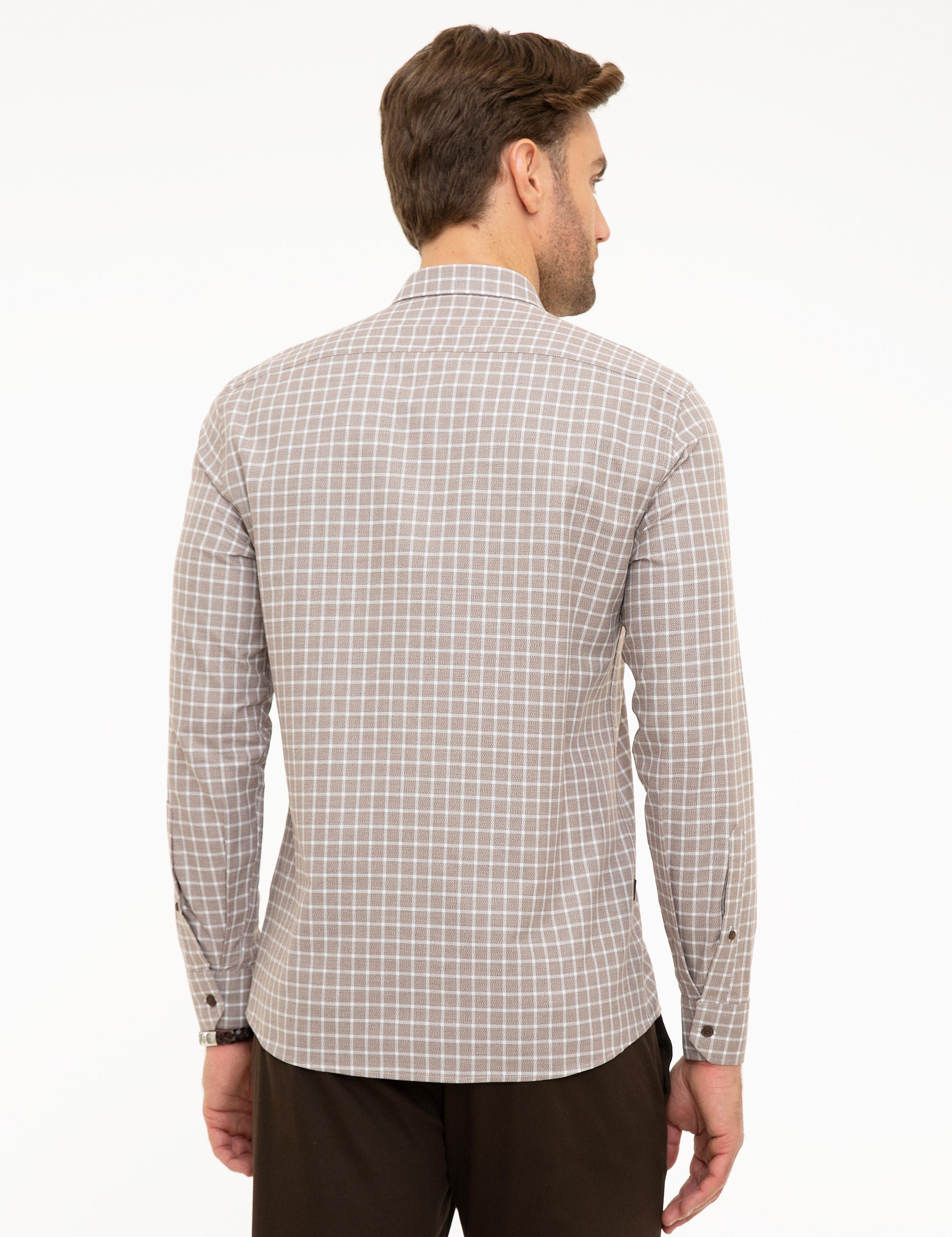 Kahverengi Slim Fit Uzun Kollu Gömlek